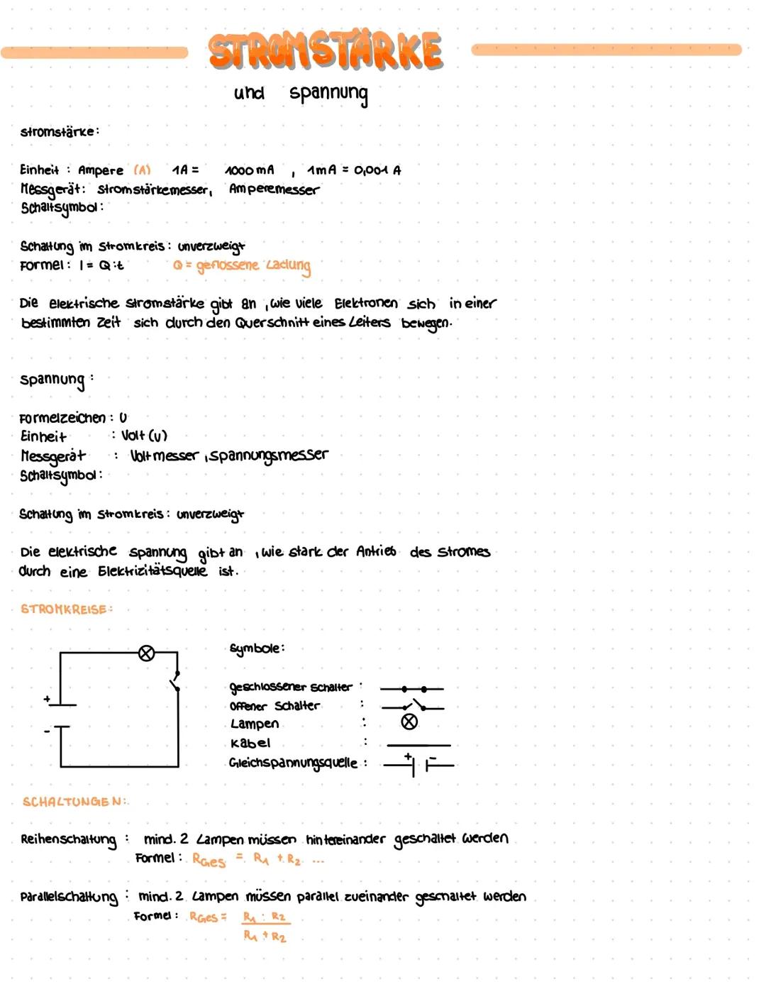 Stromstärke und Spannung 