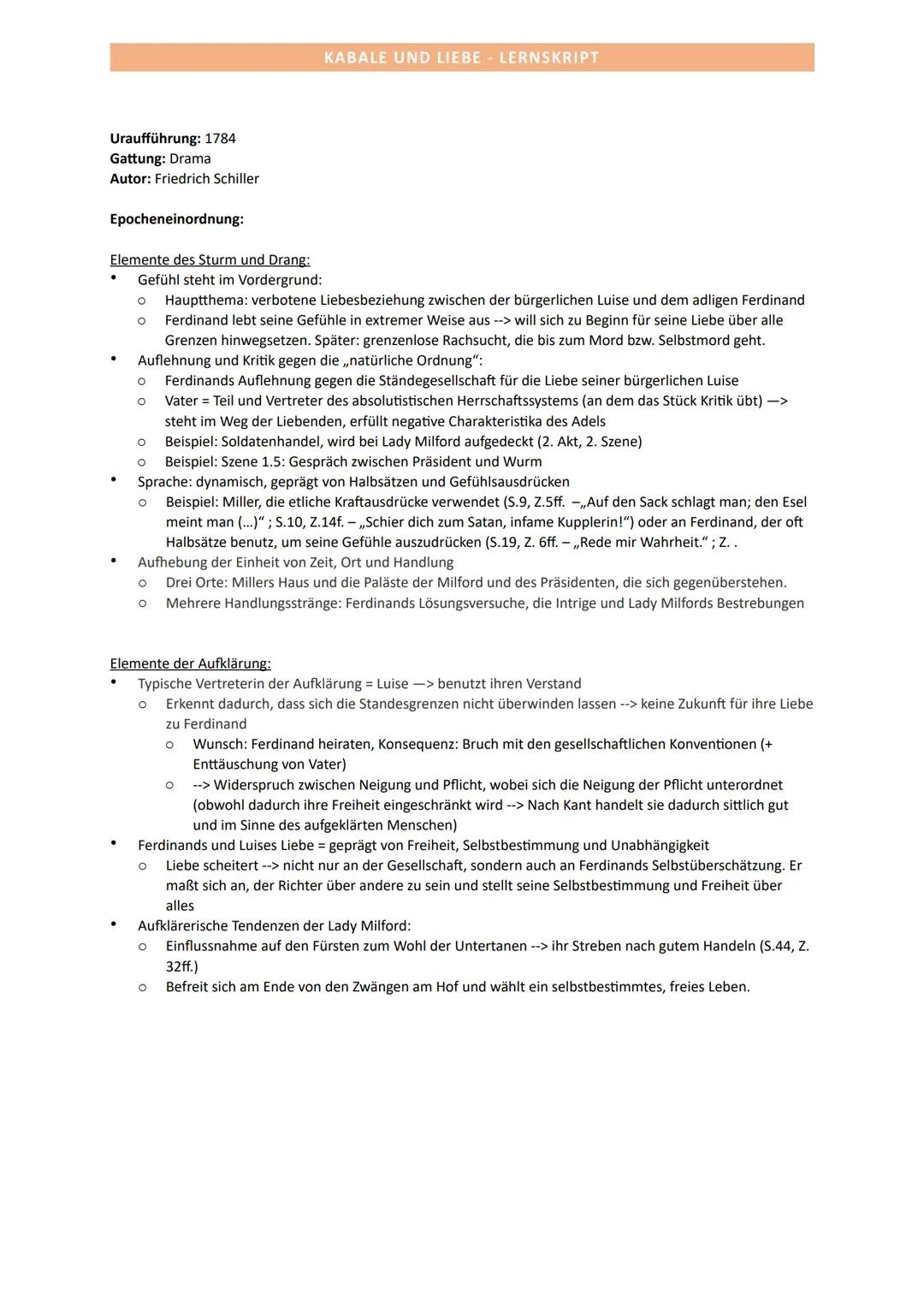 # KABALE UND LIEBE - LERNSKRIPT

Uraufführung: 1784
Gattung: Drama
Autor: Friedrich Schiller

Epocheneinordnung:

Elemente des Sturm und Dra