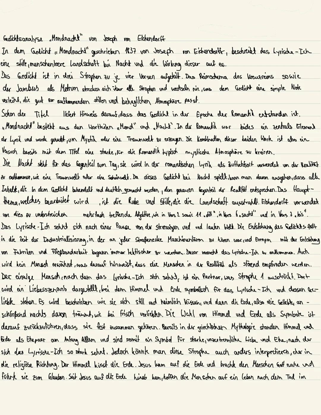 Gedichtsanalyse Mondnacht" von Joseph von Eichendorff
In dem Gedicht Mondnacht" geschrieben 1837 von Joseph
eine stille, menschenleere Lands