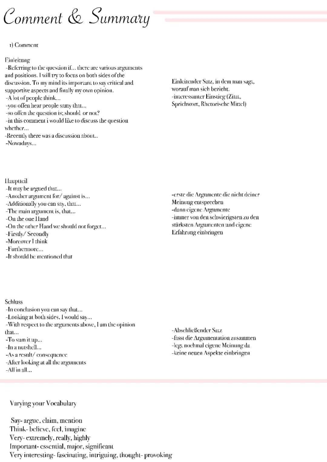 Comment & Summary schreiben 