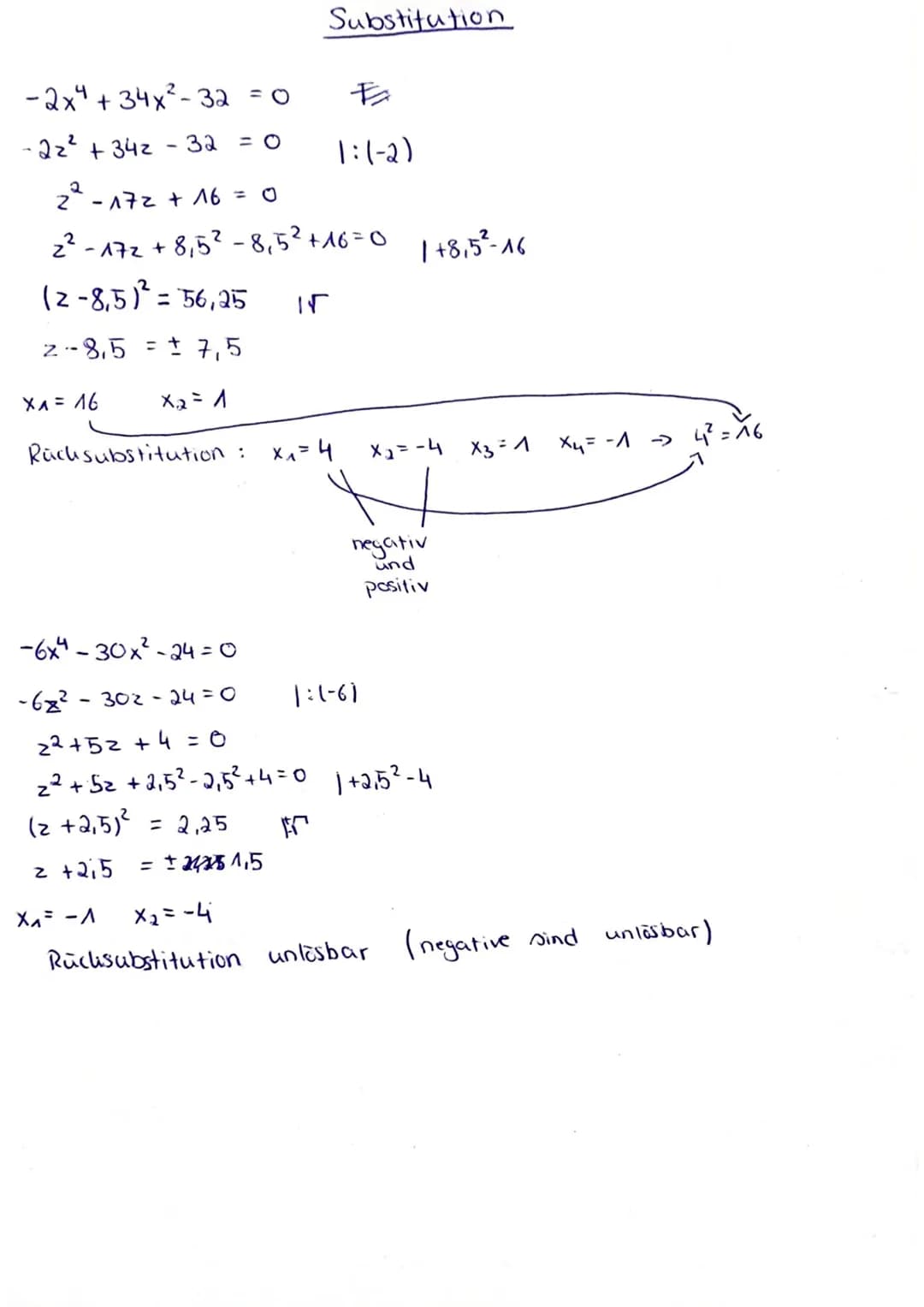 - 2х4 +34x2- 32 = 0
-2₂² +34z - 32
X^ = 16
2² - 172 + 16 = 0
2² - 172 + 8,5² - 8,5² +16=0 / +8,5 ² - 16
(2-8,5)² = 56,25 15
2-8,5 = ± 7,5
X₁