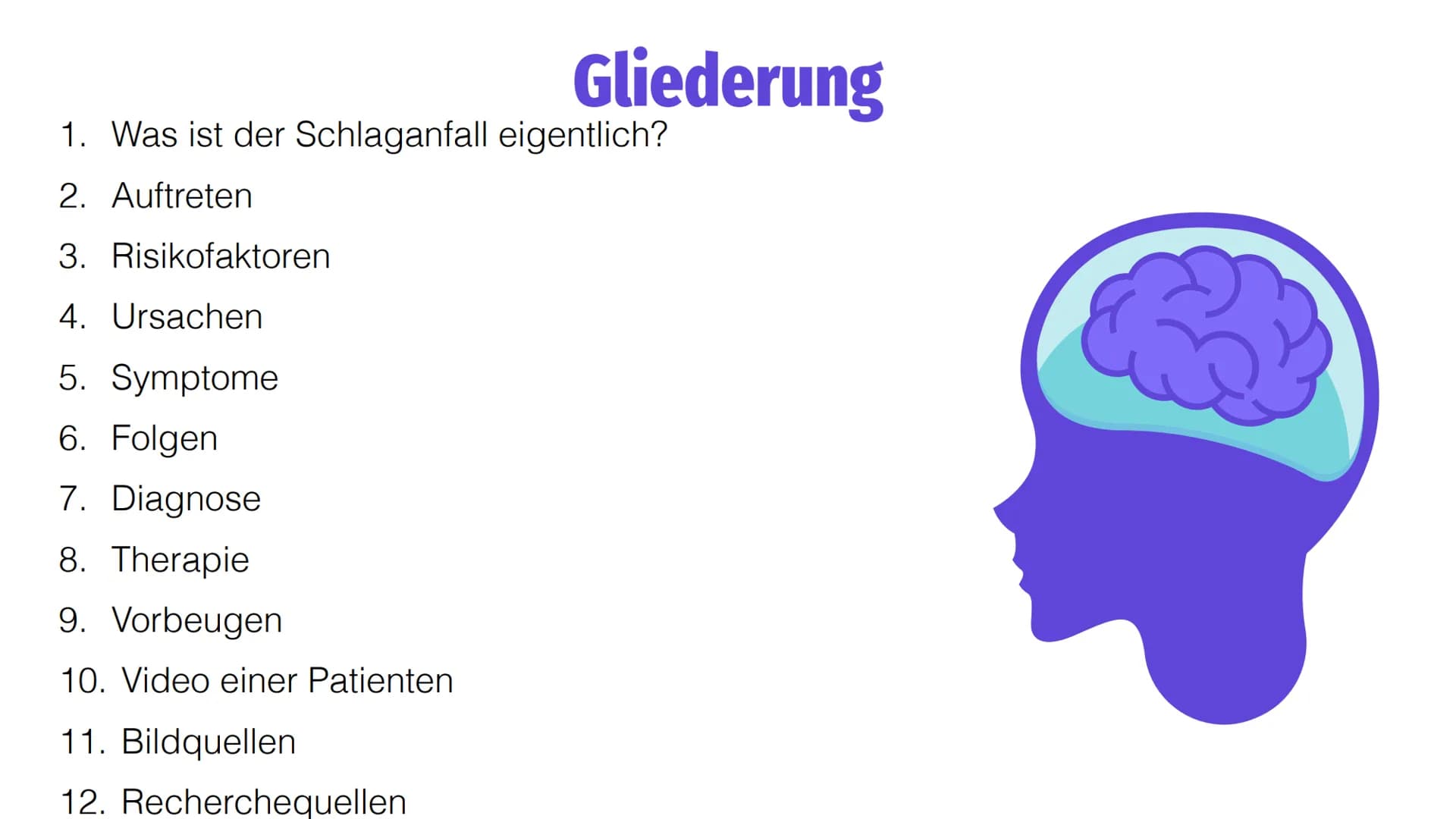 Der
Schlaganfall
Helin 10D
Biologie Gliederung
1. Was ist der Schlaganfall eigentlich?
2. Auftreten
3. Risikofaktoren
4. Ursachen
5. Symptom