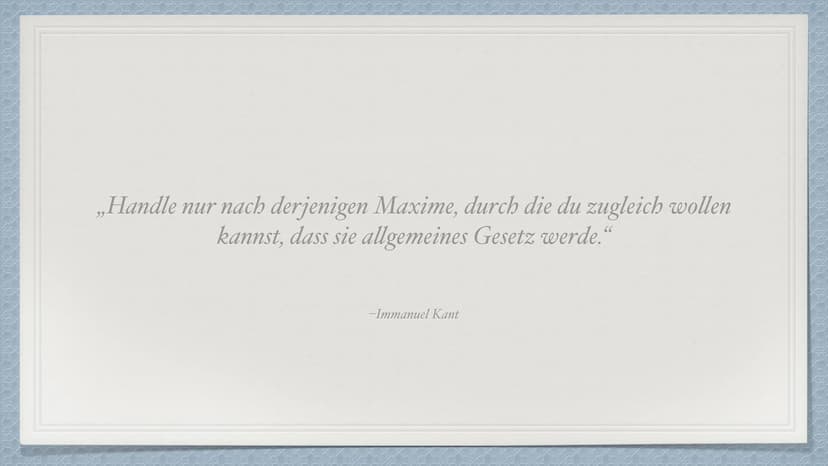 Der kategorische Imperativ
von Immanuel Kant Immanuel Kant
* Geboren: 22.04.1724 in Preußen
Gestorben: 12.02.1804
Deutscher Philosoph der Au
