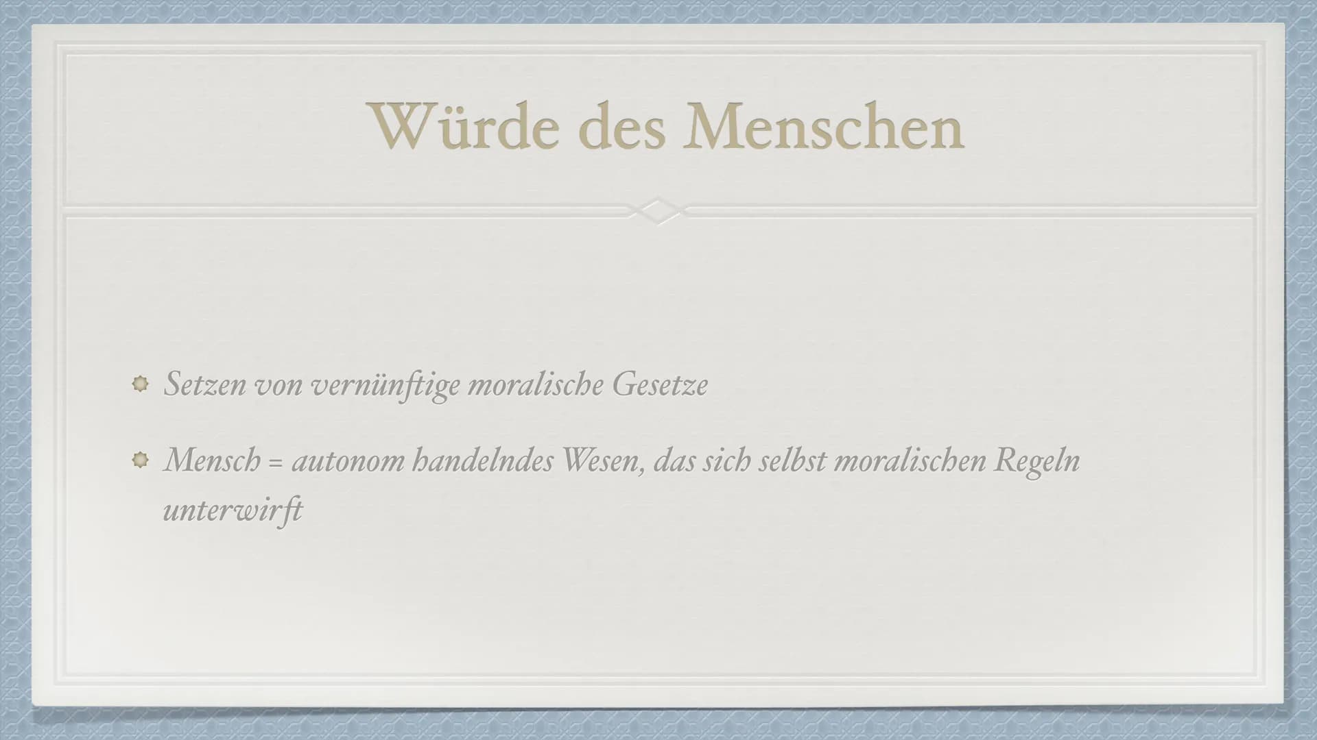 Der kategorische Imperativ
von Immanuel Kant Immanuel Kant
* Geboren: 22.04.1724 in Preußen
Gestorben: 12.02.1804
Deutscher Philosoph der Au