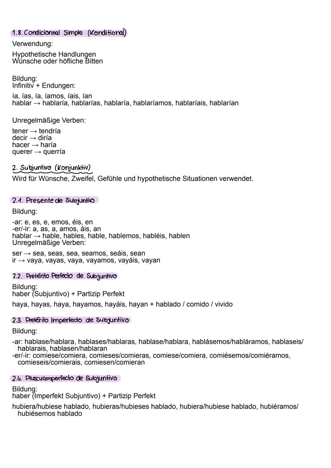 # Spanische Zeitformen

# 1.1. Presente (Präsens)
Verwendung:
Handlungen in der Gegenwart
Allgemeingültige Aussagen
Zukünftige Handlungen (m