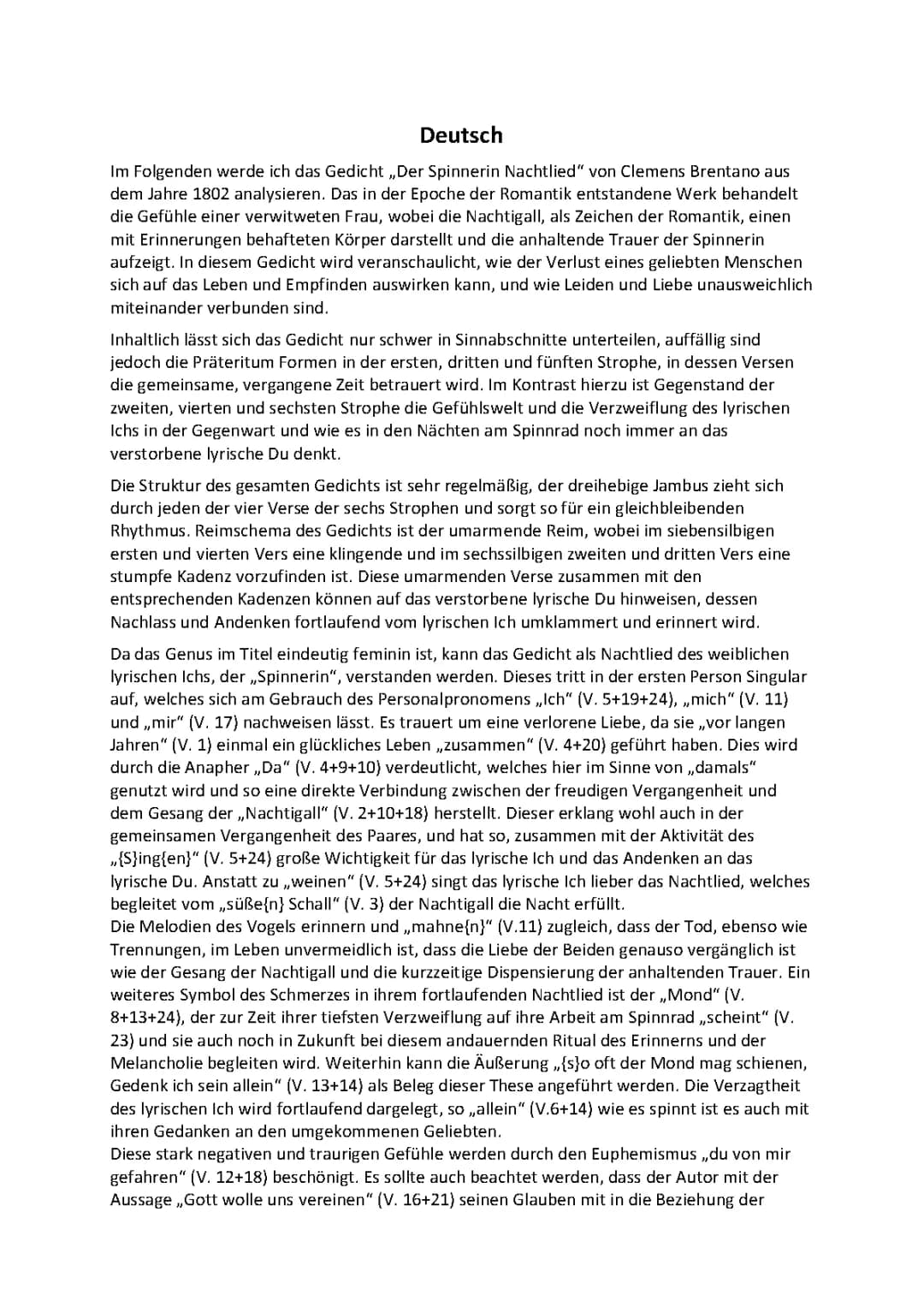 Gedichtanalyse “Der Spinnerin Nachtlied”