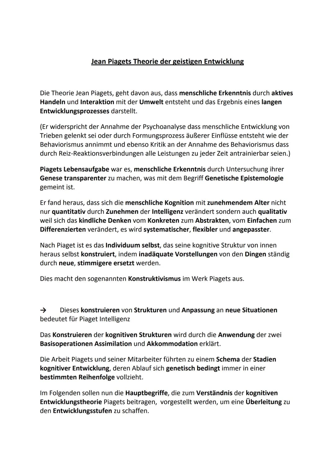 Jean Piagets Theorie der geistigen Entwicklung
Die Theorie Jean Piagets, geht davon aus, dass menschliche Erkenntnis durch aktives
Handeln u