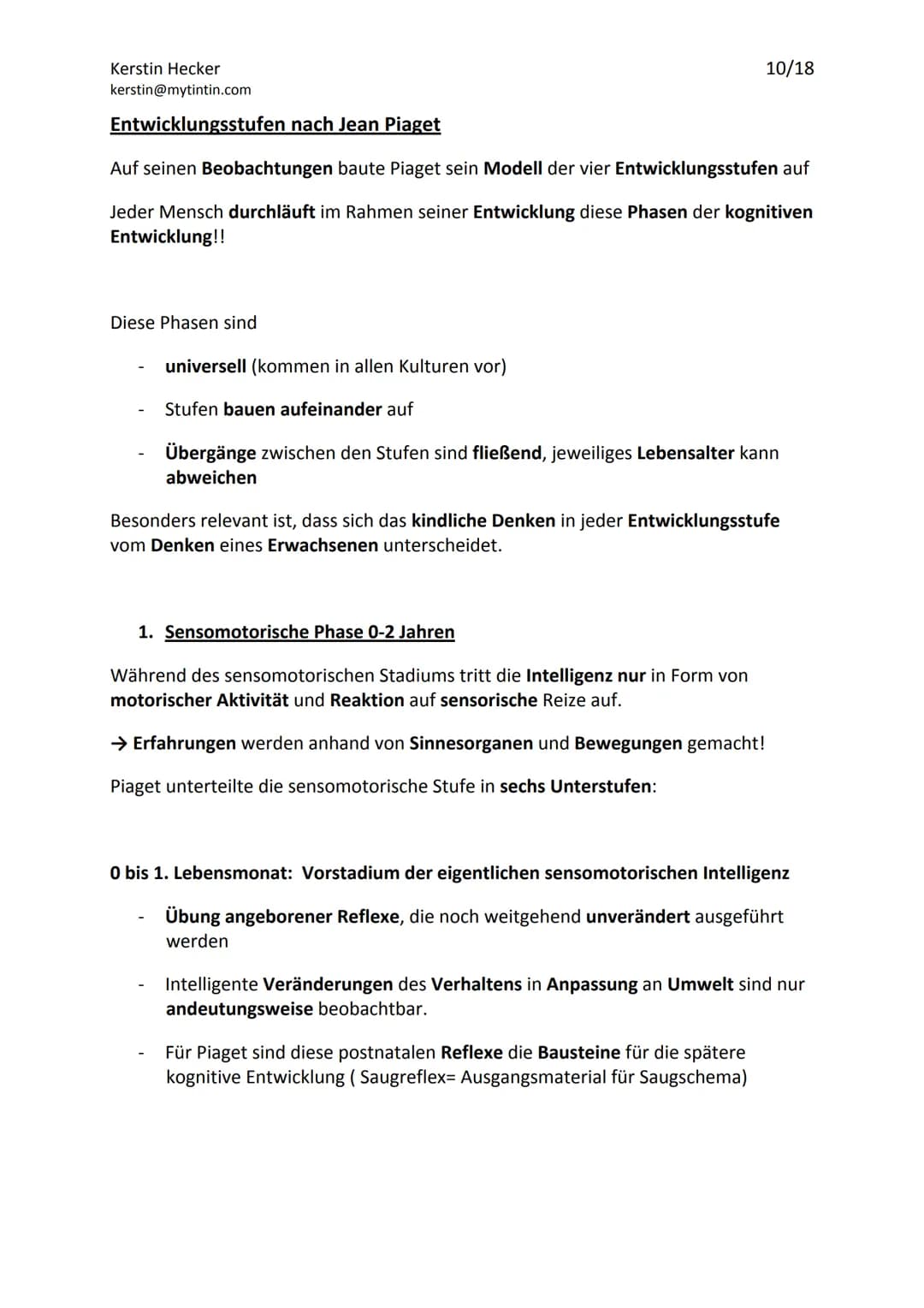 Jean Piagets Theorie der geistigen Entwicklung
Die Theorie Jean Piagets, geht davon aus, dass menschliche Erkenntnis durch aktives
Handeln u