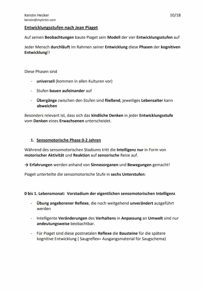 Jean Piagets Theorie der geistigen Entwicklung
Die Theorie Jean Piagets, geht davon aus, dass menschliche Erkenntnis durch aktives
Handeln u