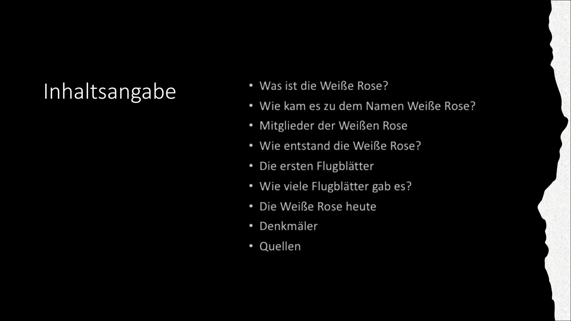 Spazzacantant
Die Weiße
Rose Inhaltsangabe
●
Was ist die Weiße Rose?
Wie kam es zu dem Namen Weiße Rose?
Mitglieder der Weißen Rose
• Wie en