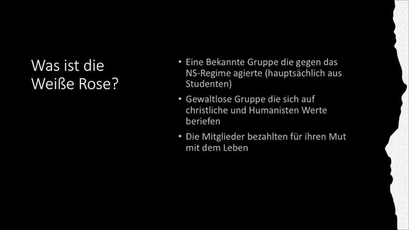 Spazzacantant
Die Weiße
Rose Inhaltsangabe
●
Was ist die Weiße Rose?
Wie kam es zu dem Namen Weiße Rose?
Mitglieder der Weißen Rose
• Wie en