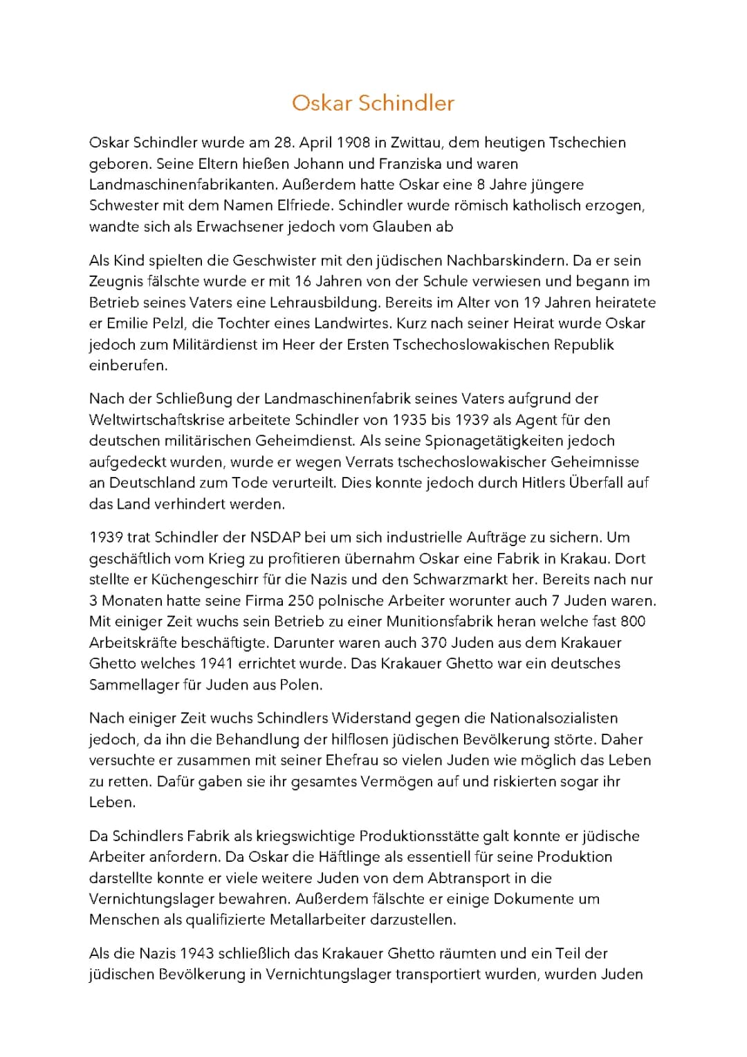 Oskar Schindler: Herkunft, Familie, Leben und Grab