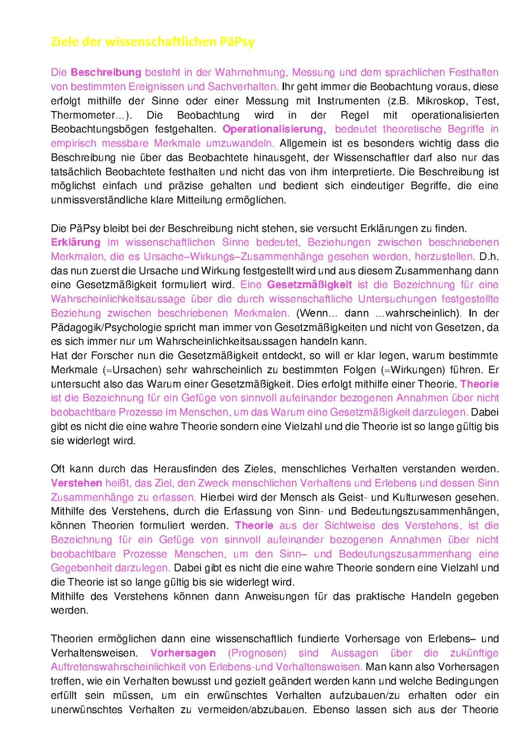 Ziele und Merkmale der wissenschaftlichen Pädagogik/Psychologie 