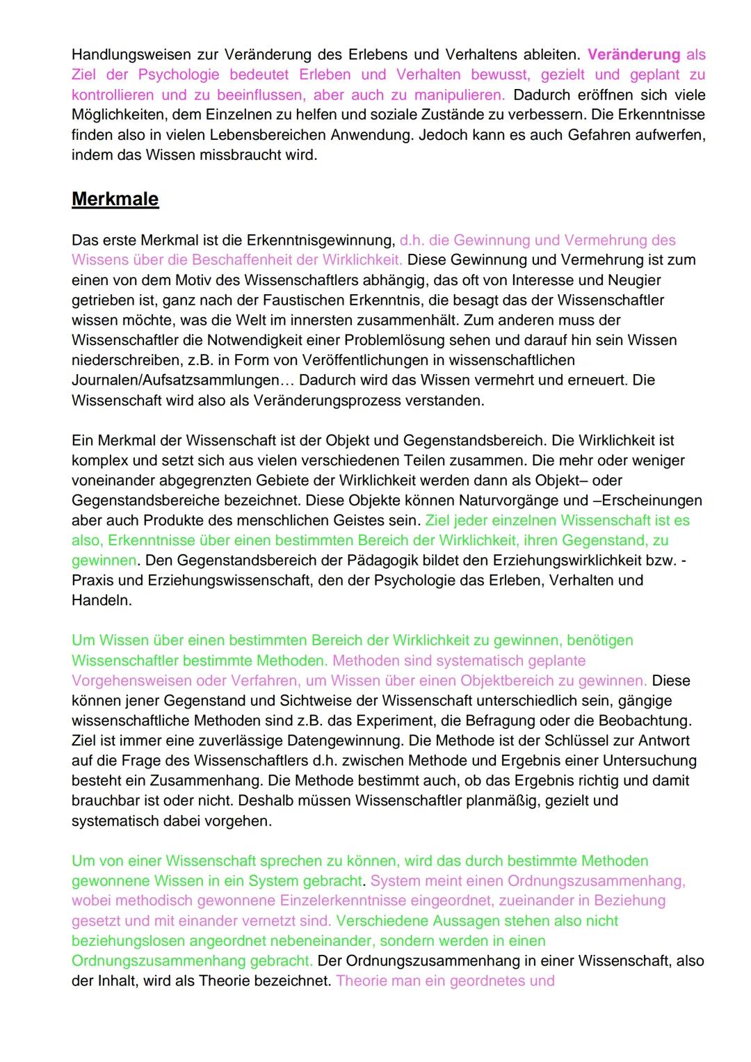 Ziele der wissenschaftlichen Päpsy
Die Beschreibung besteht in der Wahrnehmung, Messung und dem sprachlichen Festhalten
von bestimmten Ereig
