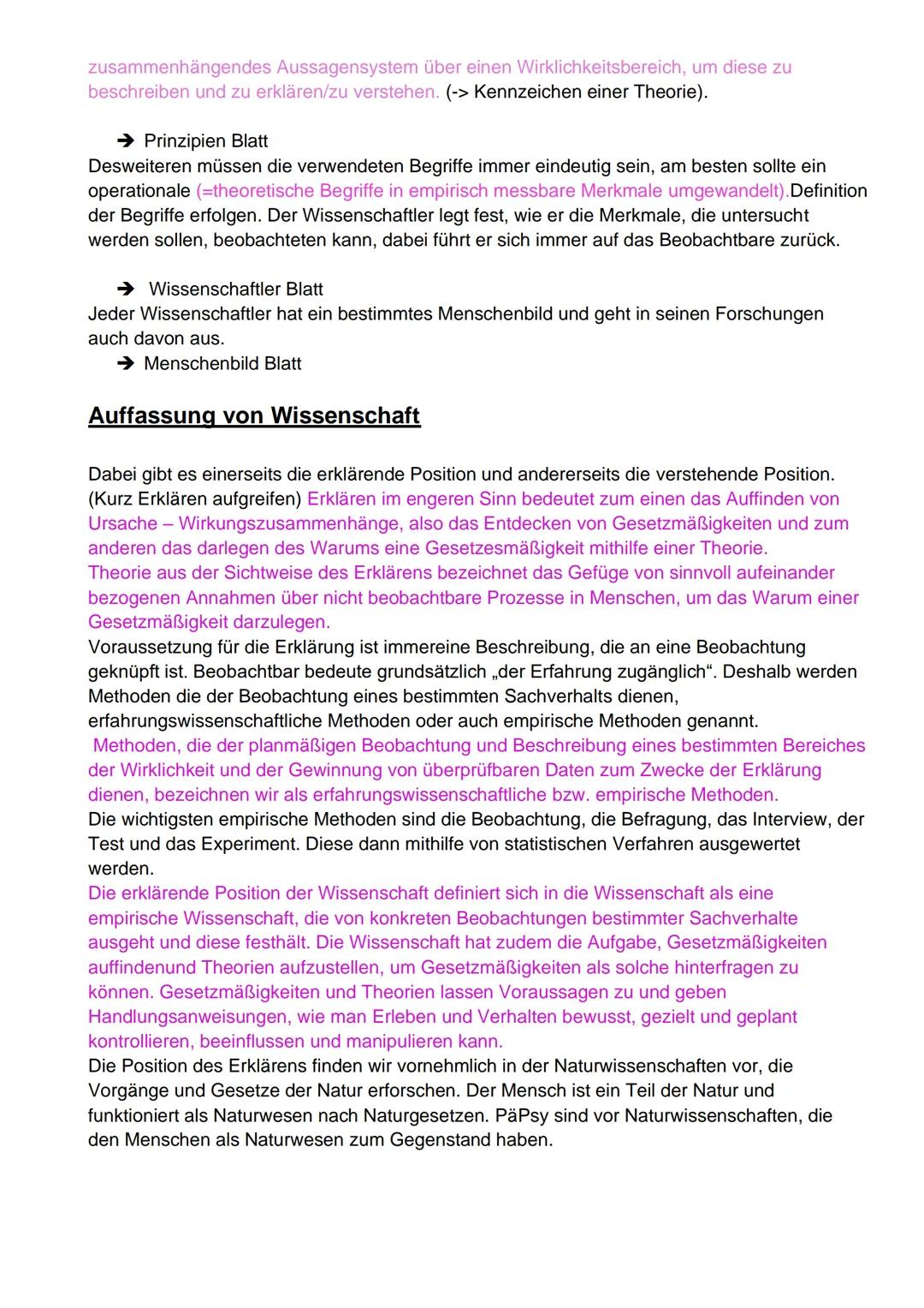 Ziele der wissenschaftlichen Päpsy
Die Beschreibung besteht in der Wahrnehmung, Messung und dem sprachlichen Festhalten
von bestimmten Ereig