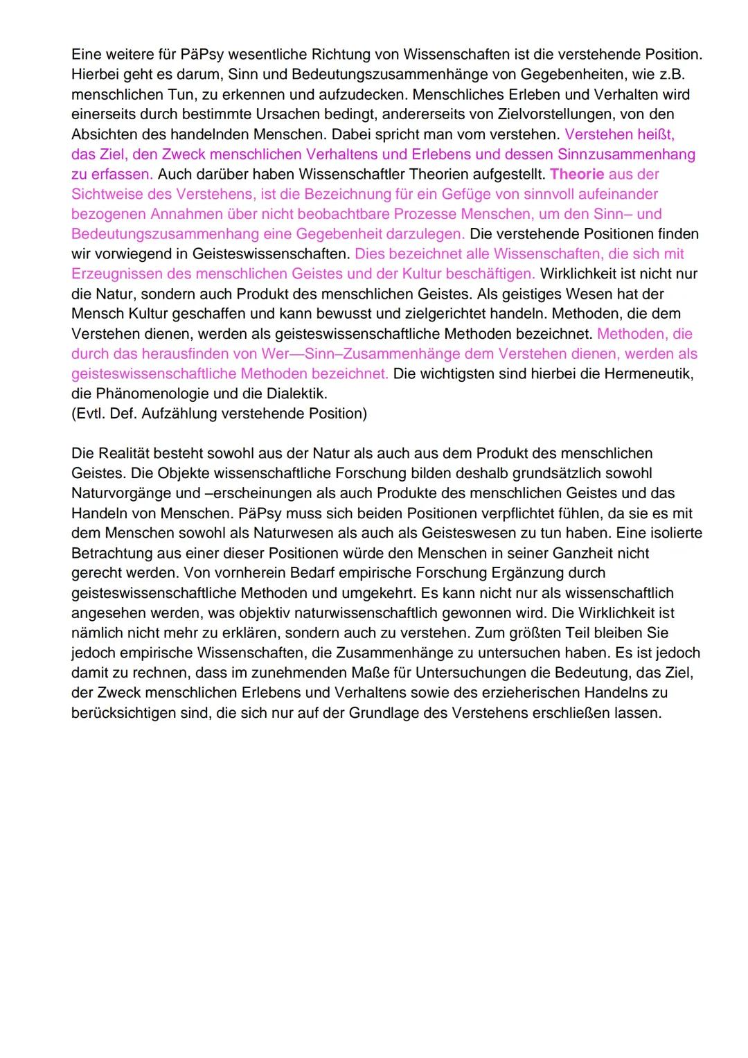 Ziele der wissenschaftlichen Päpsy
Die Beschreibung besteht in der Wahrnehmung, Messung und dem sprachlichen Festhalten
von bestimmten Ereig