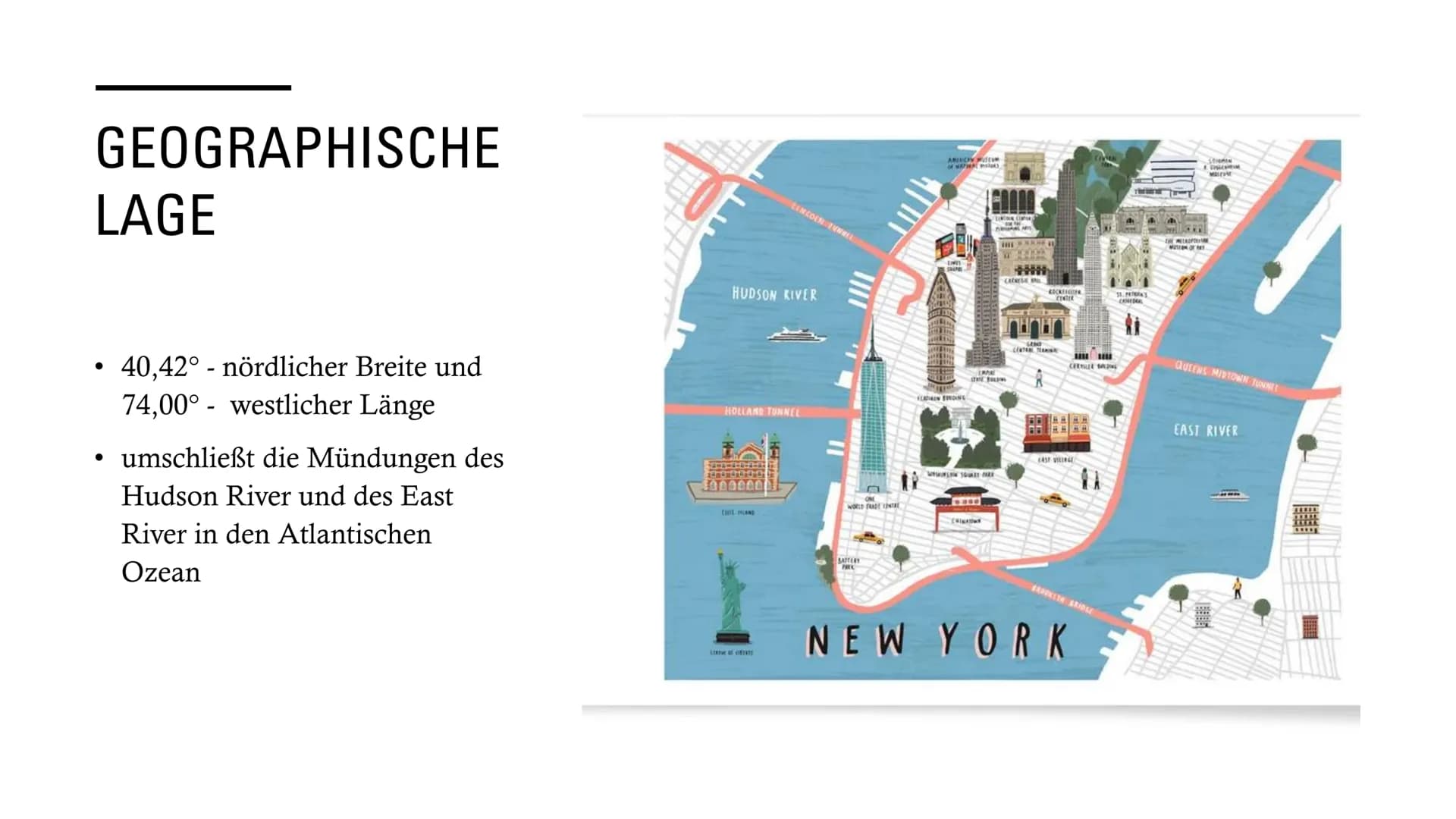 GLOBAL CITY
NEW YORK
ist mit 8.804.190 Einwohner die größte Stadt
der Vereinigten Staaten und eine der größten
Städte der Welt. GLIEDERUNG
1