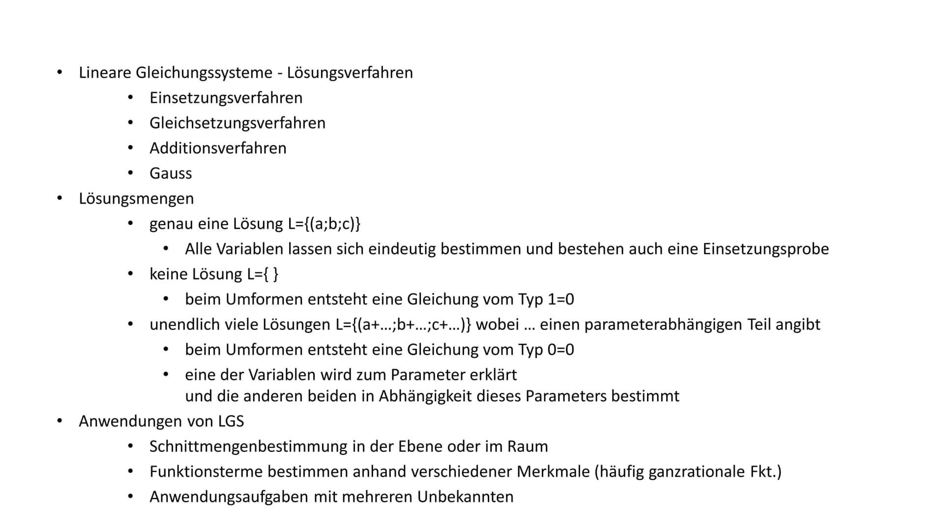 Wiederholung - Analytische Geometrie Wiederholung - Analytische Geometrie ●
Lineare Gleichungssysteme - Lösungsverfahren
Einsetzungsverfahre
