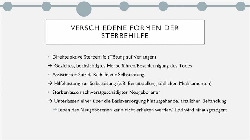 STERBEHILFE
Selbstbestimmung am Lebensende ●
●
●
●
●
●
GLIEDERUNG
Was ist Sterbehilfe?
Verschiedenen Formen der Sterbehilfe
Rechtslage in De