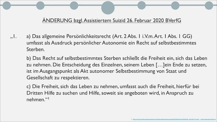 STERBEHILFE
Selbstbestimmung am Lebensende ●
●
●
●
●
●
GLIEDERUNG
Was ist Sterbehilfe?
Verschiedenen Formen der Sterbehilfe
Rechtslage in De