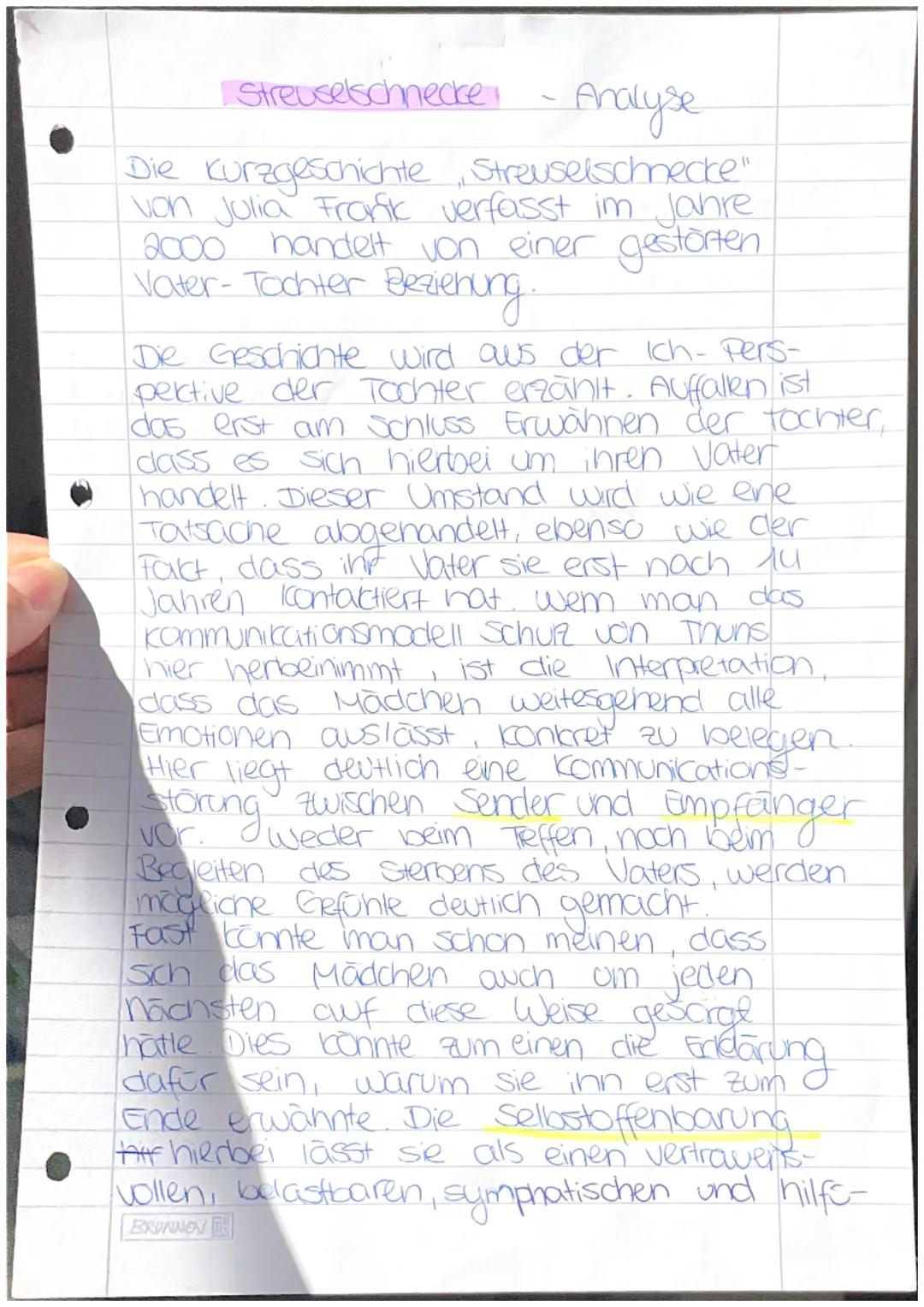 Streuselschnecke
+ Inhaltsangabe
Die im Jahre 2000 von Julia Franck
Kurzgeschichte
jungen
gestörte Beziehung
und erst im
verfasste
handelt v