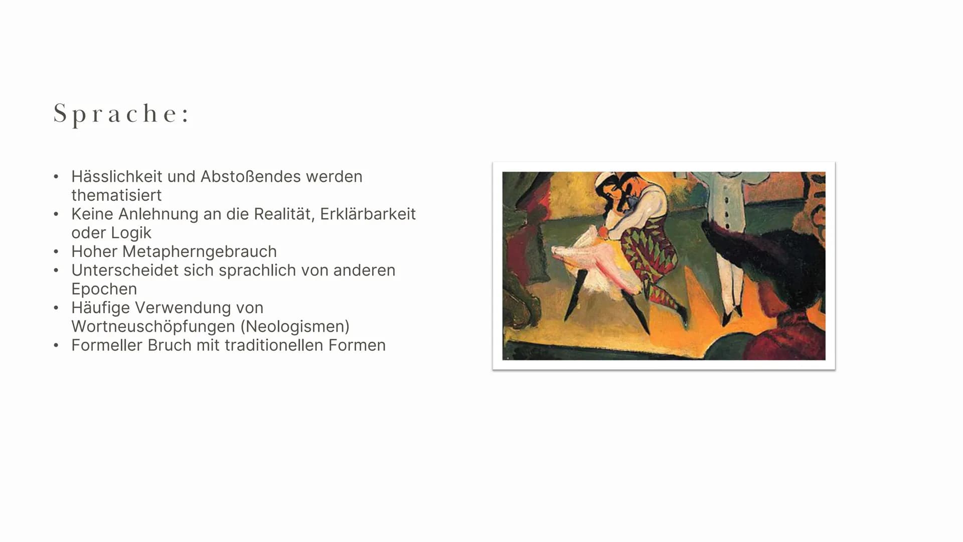 Expressionismus
Chiara, Fiona, Aynur, Ksenia 01 Begriffsklärung
02
03
04
Historischer Kontext
Zeitliche Einordnung
Themen und Motive
Inhalts