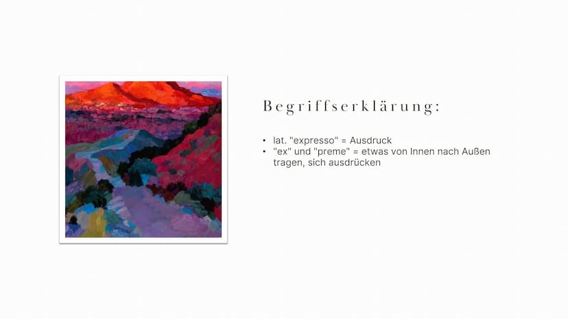 Expressionismus
Chiara, Fiona, Aynur, Ksenia 01 Begriffsklärung
02
03
04
Historischer Kontext
Zeitliche Einordnung
Themen und Motive
Inhalts