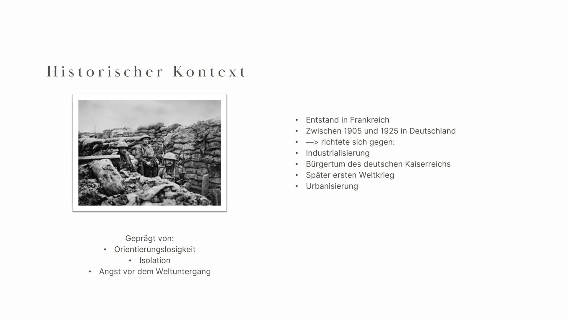 Expressionismus
Chiara, Fiona, Aynur, Ksenia 01 Begriffsklärung
02
03
04
Historischer Kontext
Zeitliche Einordnung
Themen und Motive
Inhalts