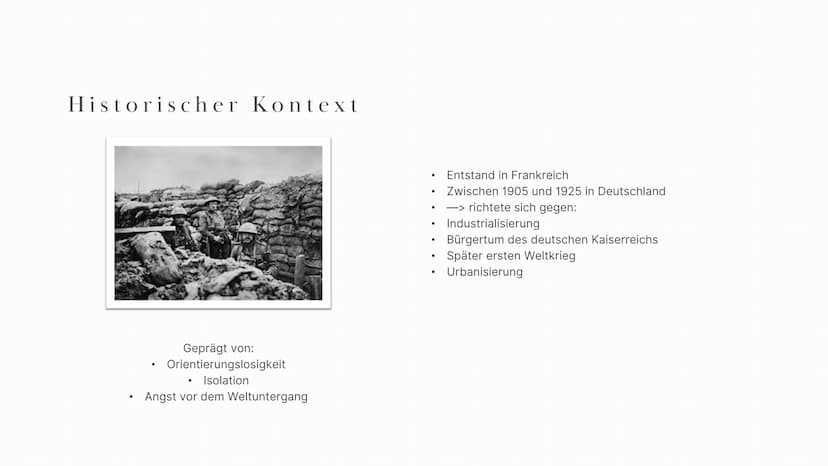 Expressionismus
Chiara, Fiona, Aynur, Ksenia 01 Begriffsklärung
02
03
04
Historischer Kontext
Zeitliche Einordnung
Themen und Motive
Inhalts