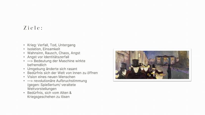 Expressionismus
Chiara, Fiona, Aynur, Ksenia 01 Begriffsklärung
02
03
04
Historischer Kontext
Zeitliche Einordnung
Themen und Motive
Inhalts