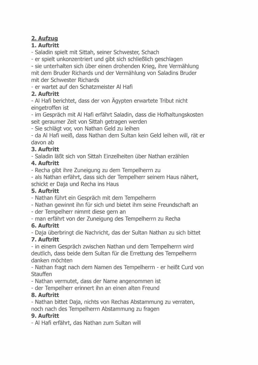 Nathan der Weise
1. Aufzug
1. Auftritt
- Nathan kehrt von einer Geschäftsreise zurück
- er trifft Daja, die Gesellschafterin seiner Tochter 