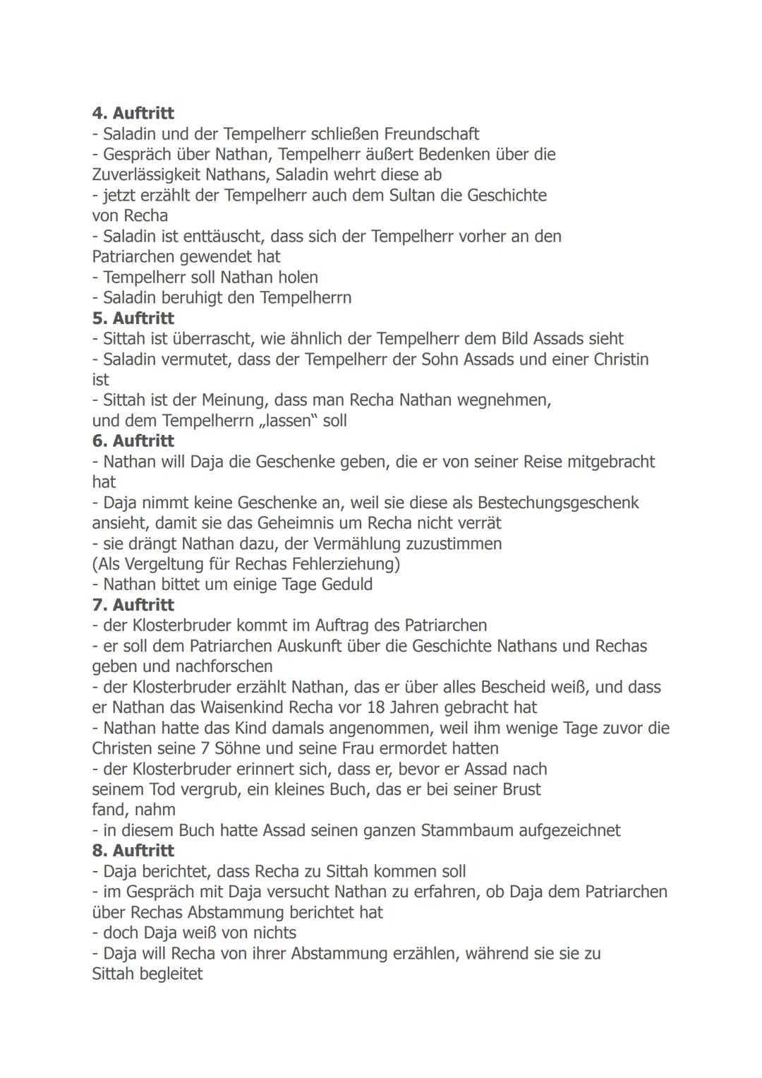 Nathan der Weise
1. Aufzug
1. Auftritt
- Nathan kehrt von einer Geschäftsreise zurück
- er trifft Daja, die Gesellschafterin seiner Tochter 