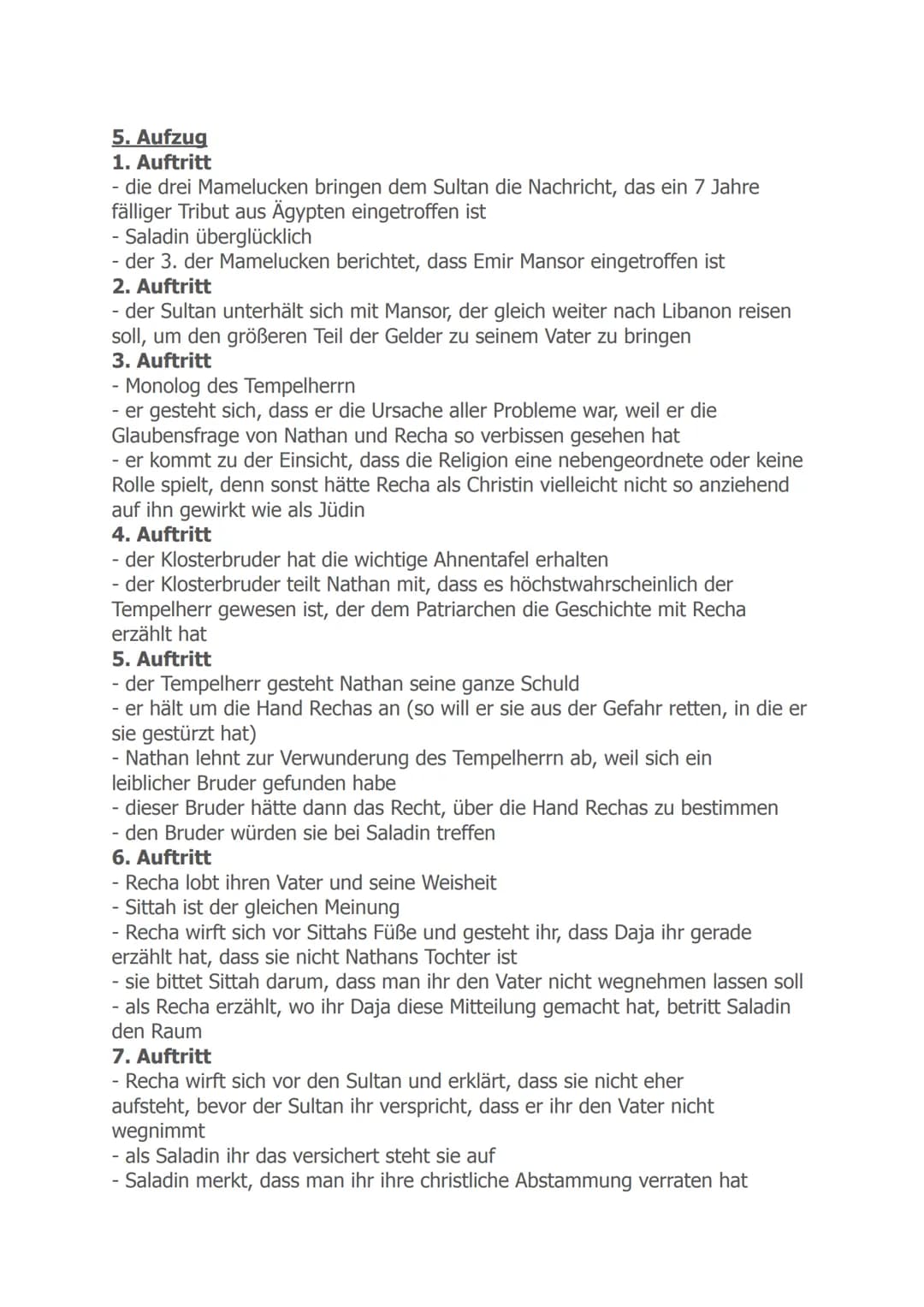 Nathan der Weise
1. Aufzug
1. Auftritt
- Nathan kehrt von einer Geschäftsreise zurück
- er trifft Daja, die Gesellschafterin seiner Tochter 