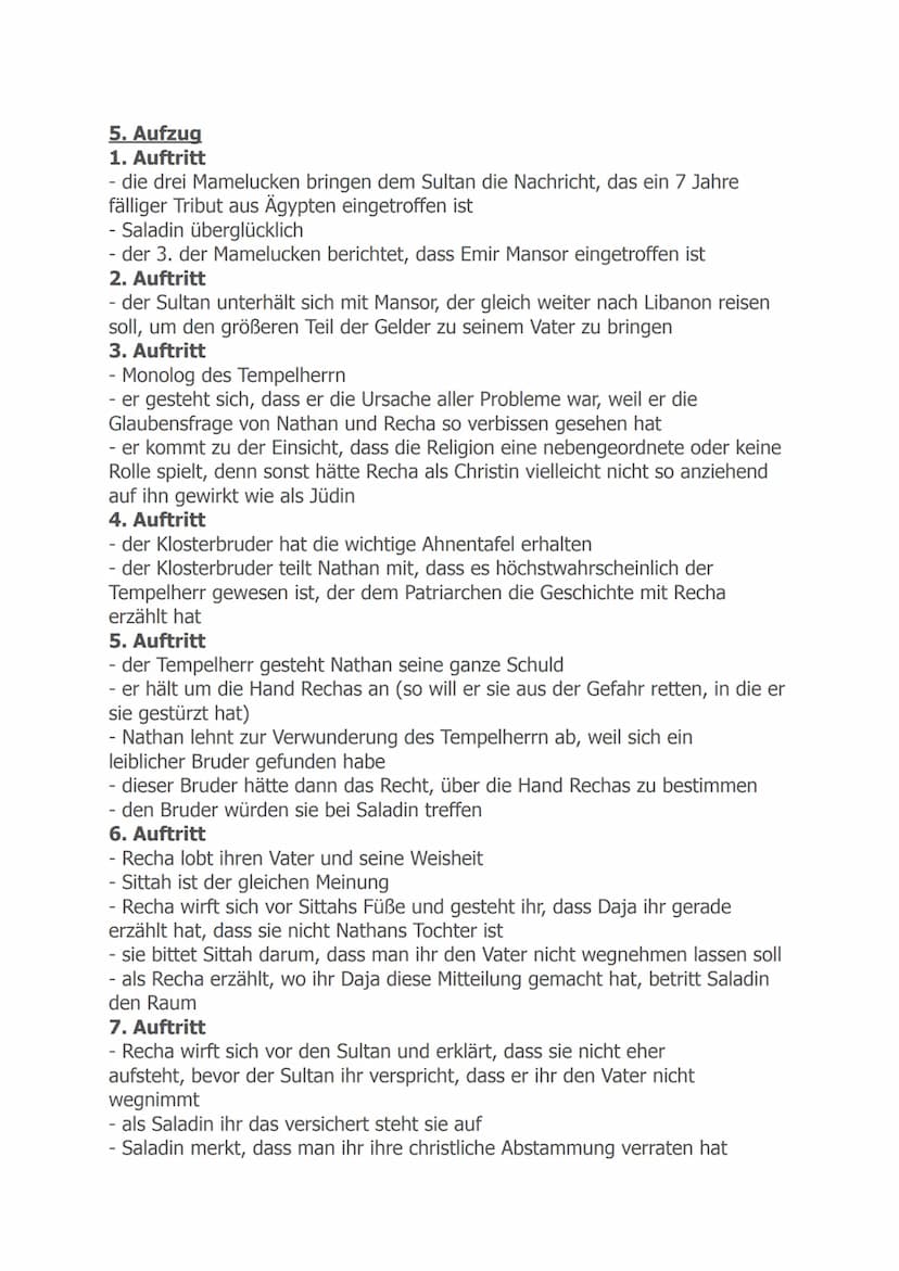 Nathan der Weise
1. Aufzug
1. Auftritt
- Nathan kehrt von einer Geschäftsreise zurück
- er trifft Daja, die Gesellschafterin seiner Tochter 