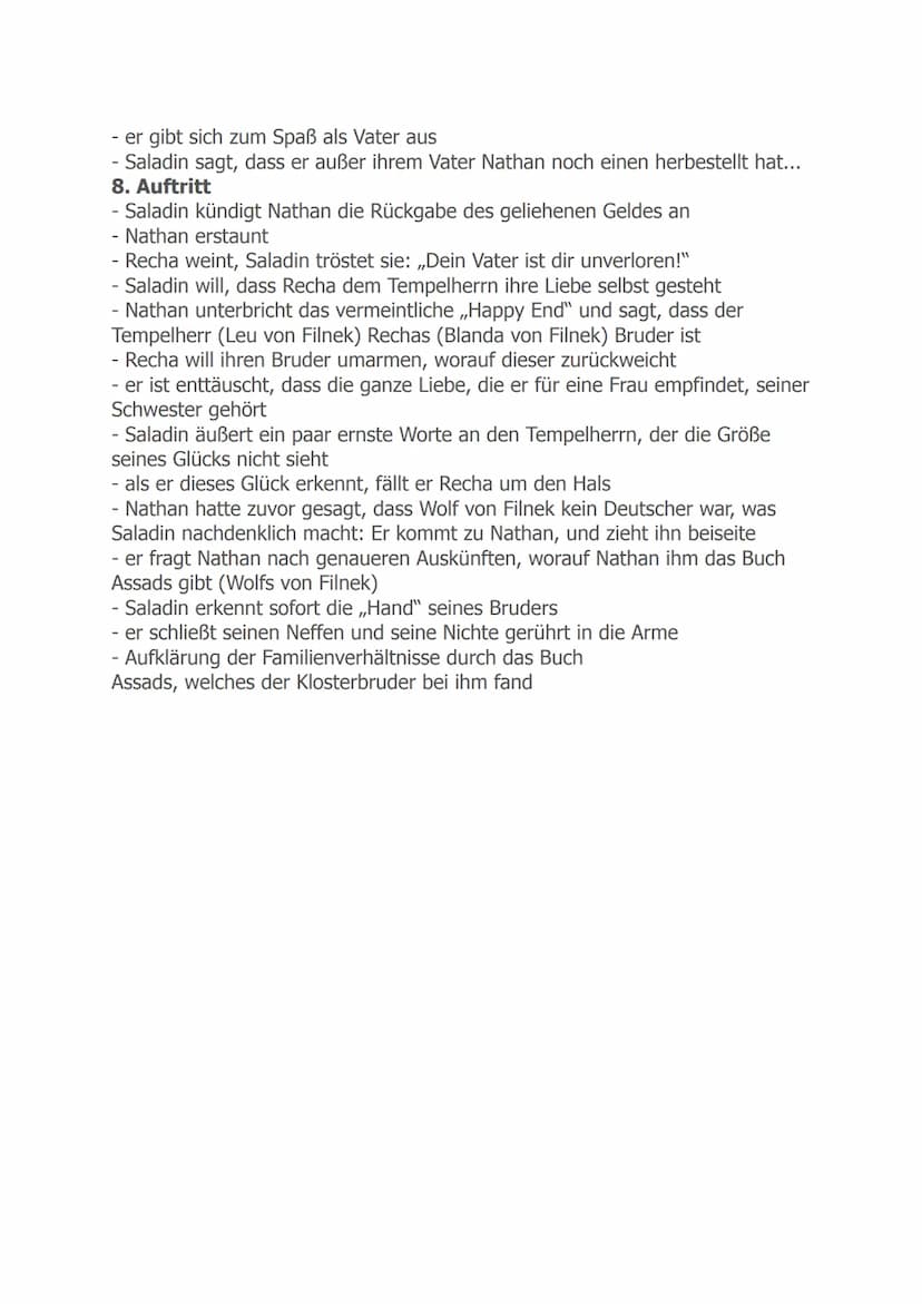 Nathan der Weise
1. Aufzug
1. Auftritt
- Nathan kehrt von einer Geschäftsreise zurück
- er trifft Daja, die Gesellschafterin seiner Tochter 