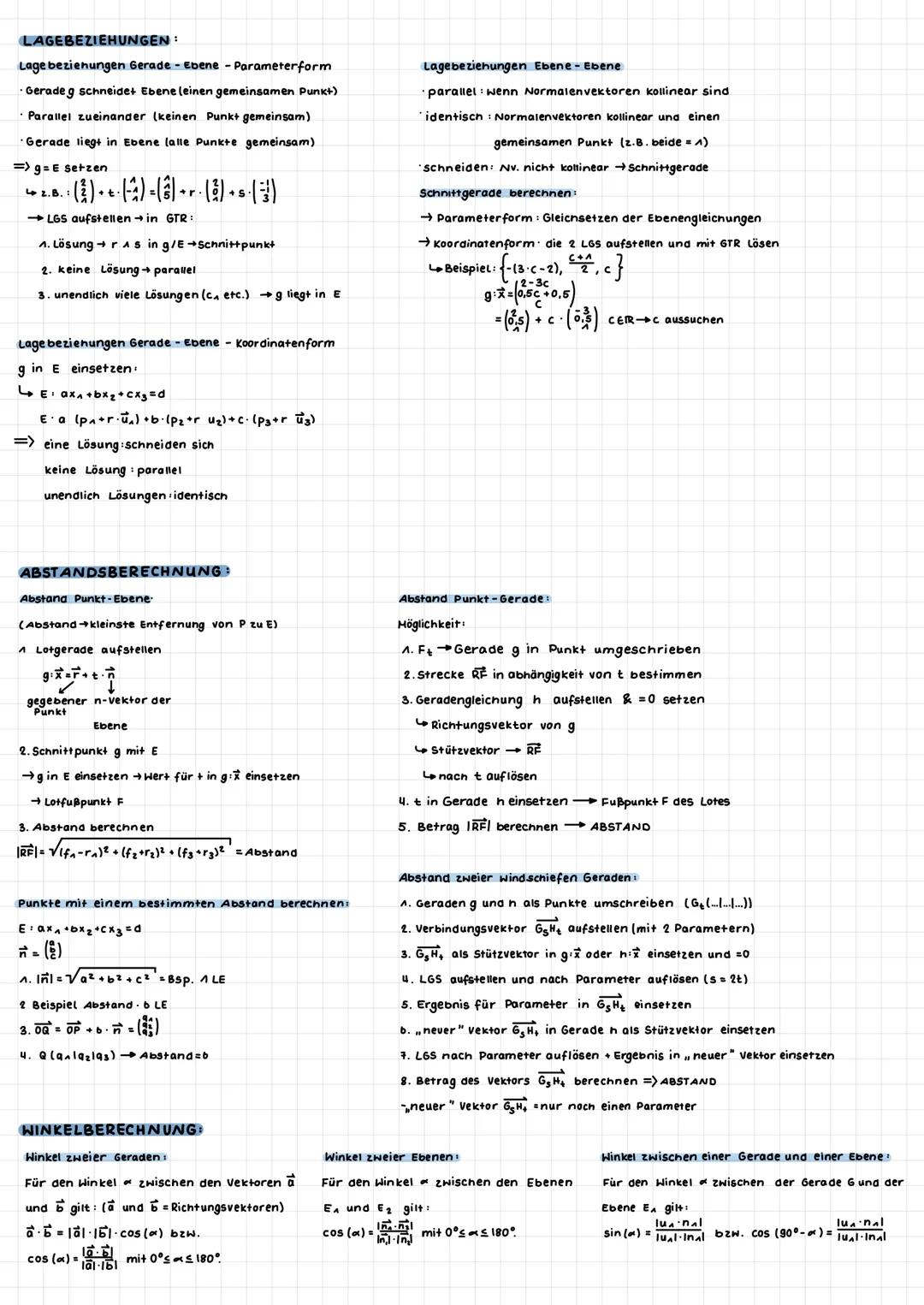 Ebenen
Abstand zweier Punkte:
Alanlala); Blbalb₂lb₂)
AB=√(b₁-a₂1² +1b₂-a₂)² + (b₁-a₂) ²²
Mittelpunkt zweier Vektoren:
Mp (a^+b^|a² tb₂ | as 