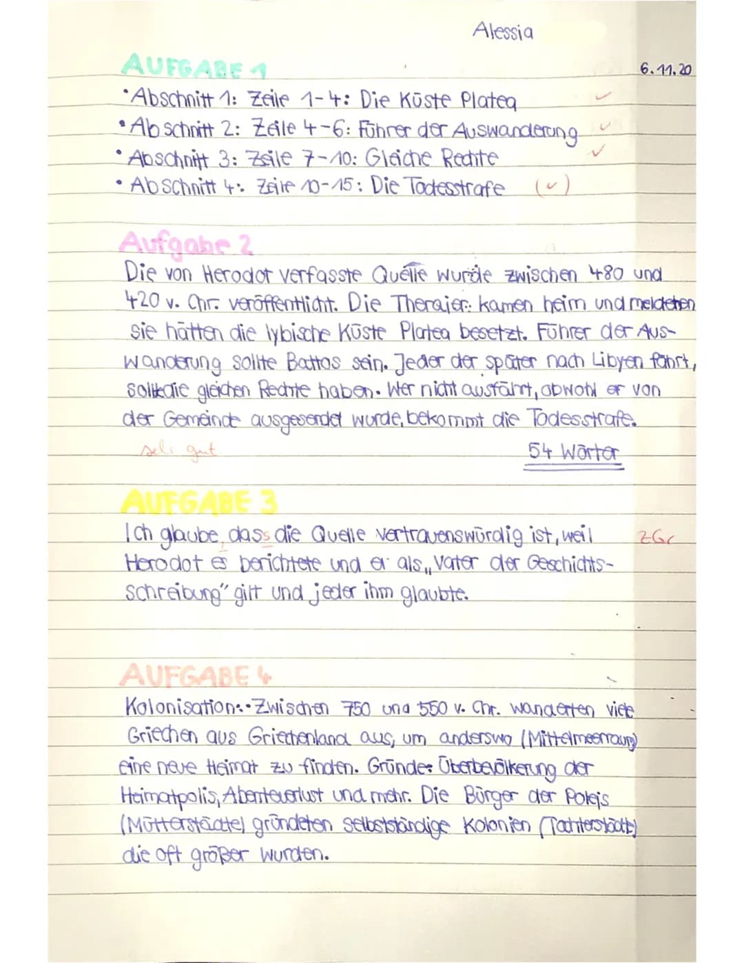Geschichte Klasse G7b-Arbeit Nr. 1-Antikes Griechenland
Erwartungshorizont und Punkte - NAME
Alessia
Aufgabe 1-Sinnabschnitte
1-4-Auskundsch
