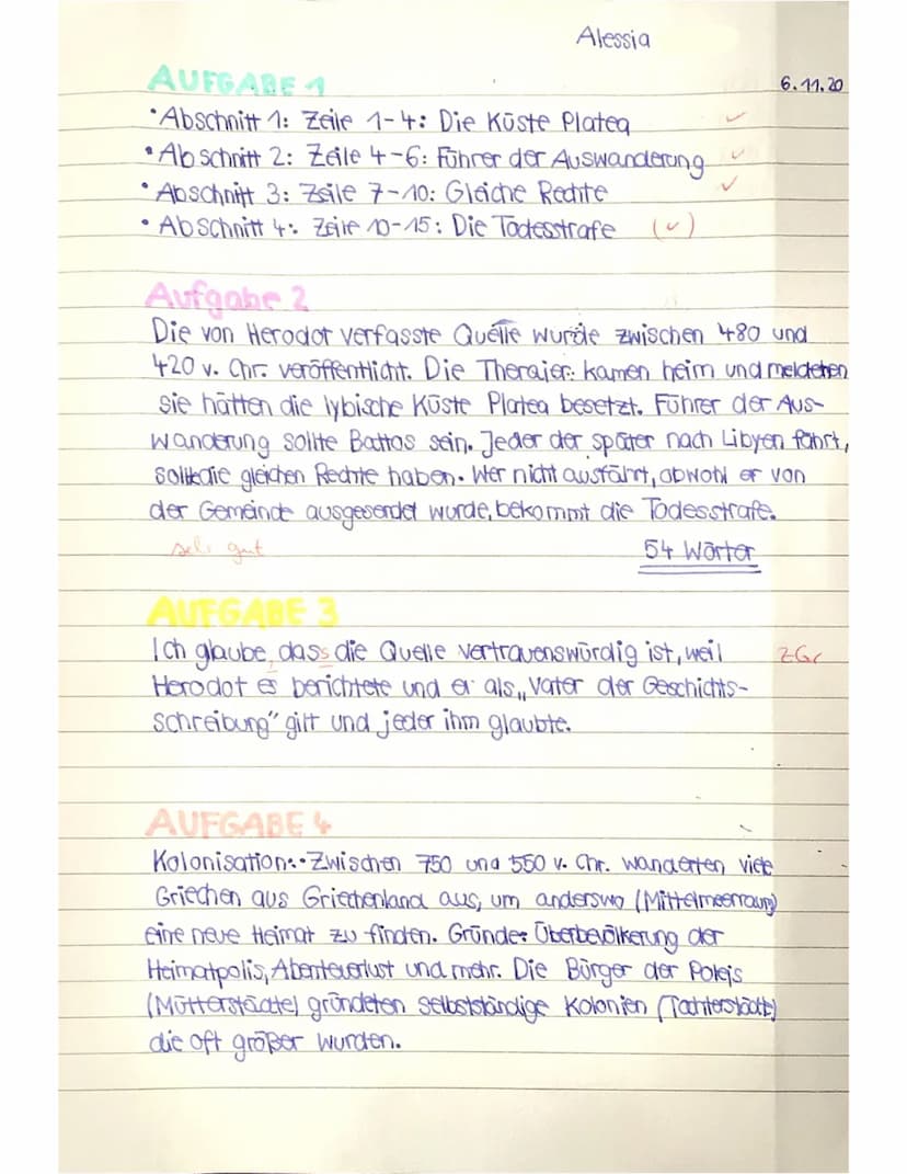 Geschichte Klasse G7b-Arbeit Nr. 1-Antikes Griechenland
Erwartungshorizont und Punkte - NAME
Alessia
Aufgabe 1-Sinnabschnitte
1-4-Auskundsch