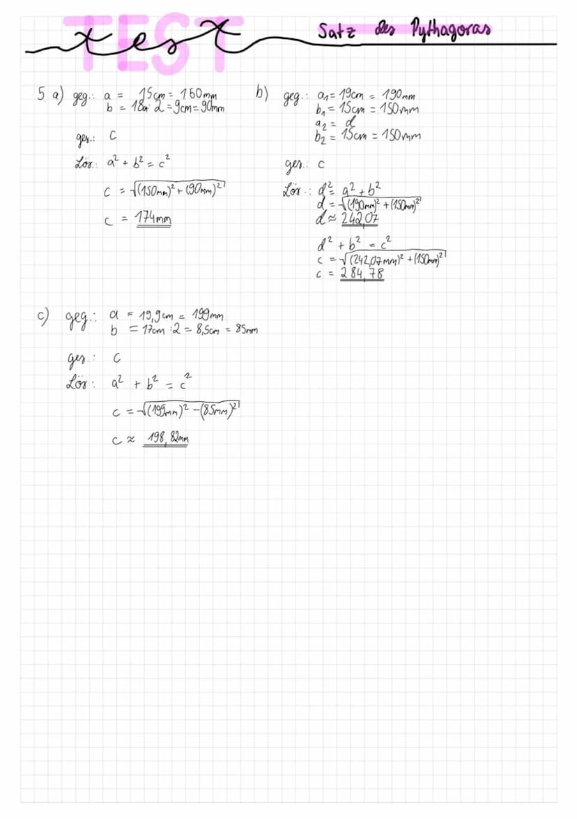 1 Gleichungen zur Satzgruppe des Pythagoras
a) Gib 3 zum Satz des Pythagoras und zum Dreieck ABC passende Gleichungen an.
C
4
2 Berechne die
