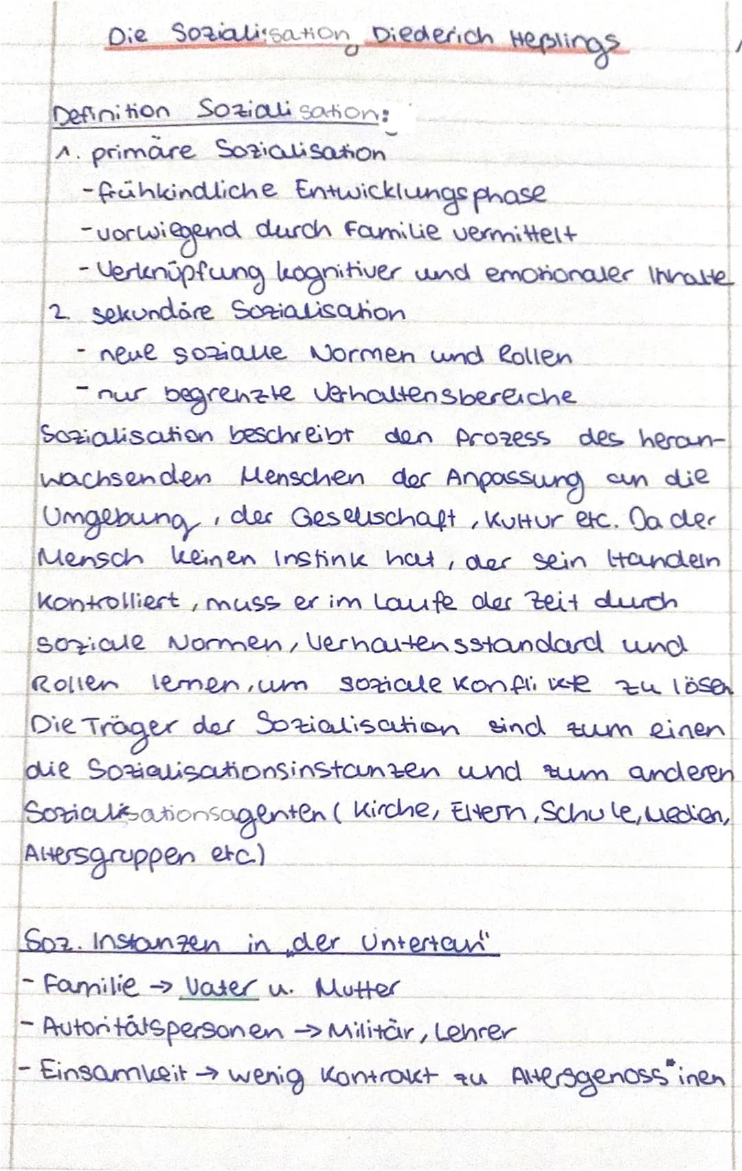 Die Sozialisation Diederich Heßlings
Definition Sozialisation:
^. primäre Sozialisation.
-frühkindliche Entwicklungsphase
-vorwiegend durch 