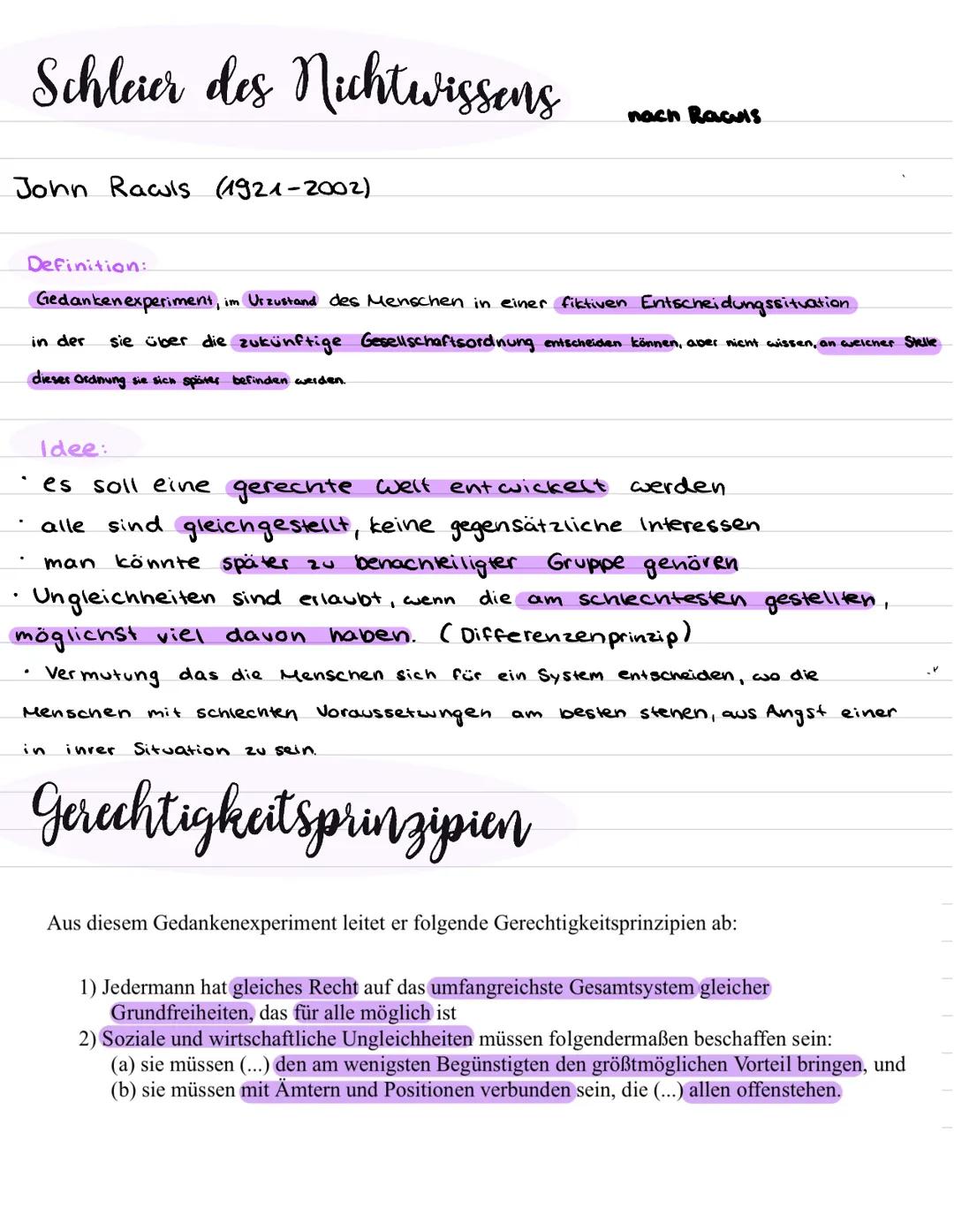 Schleier des Nichtwissens
John Rawls (1921-2002)
Definition:
Gedanken experiment, im Urzustand des Menschen in einer fiktiven Entscheidungss