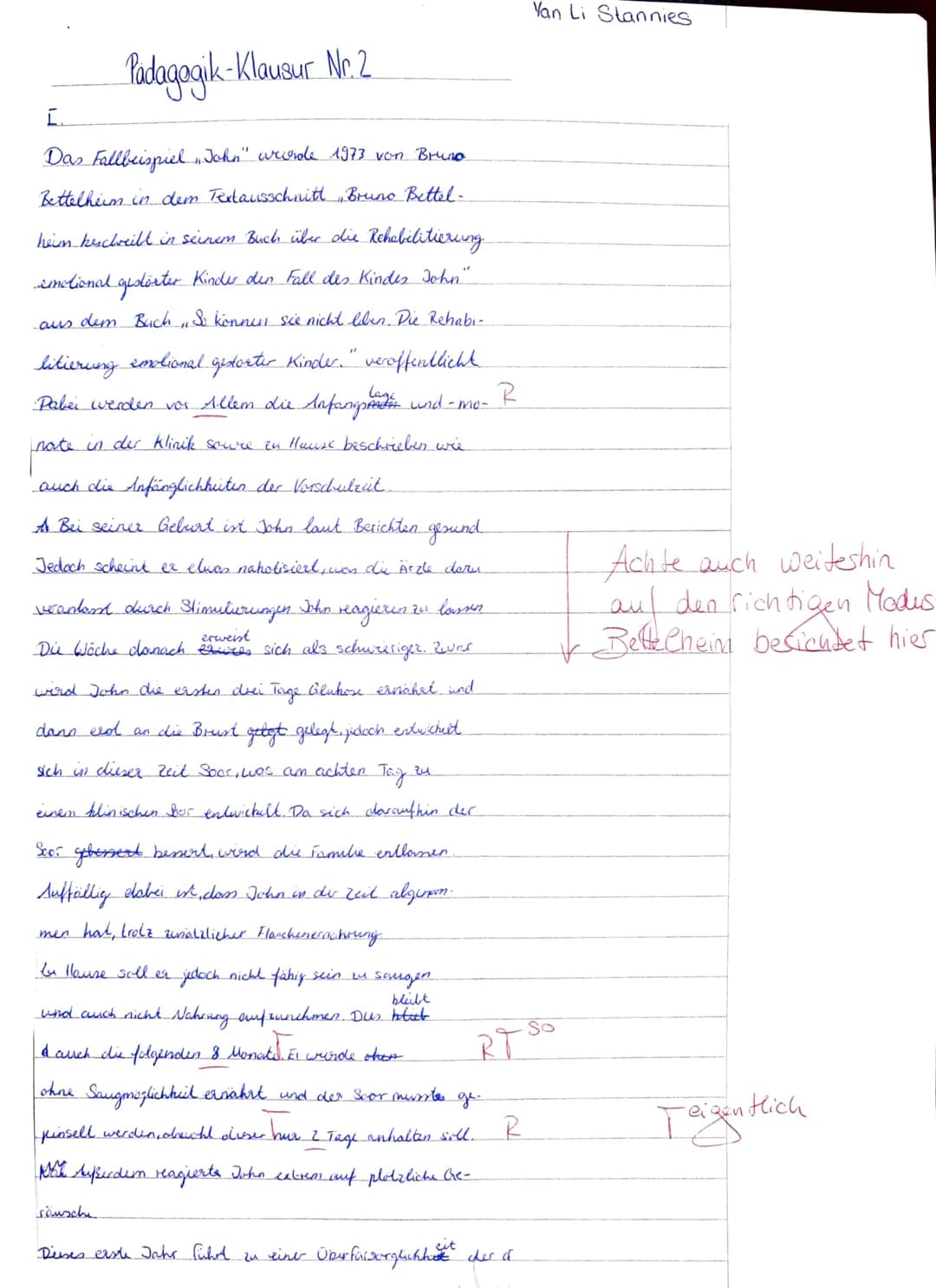 Name: an Li Slannies
Thema:
Datum:
Zeitdauer: 180 Minuten (4 Unterrichtsstunden)
2. Klausur Q1.1
,,Lust und Frust" - Eine pädagogische Sicht