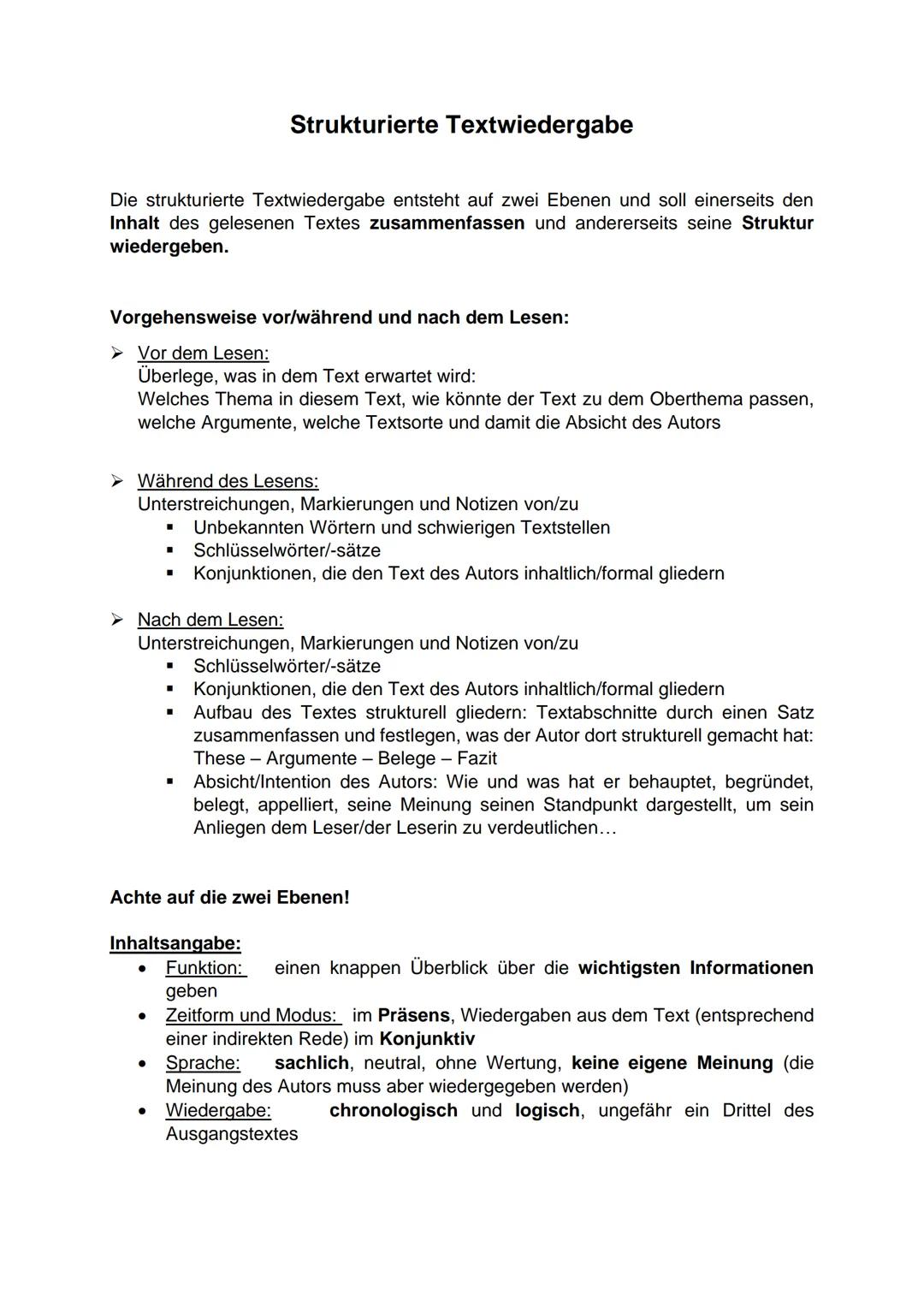 Die strukturierte Textwiedergabe entsteht auf zwei Ebenen und soll einerseits den
Inhalt des gelesenen Textes zusammenfassen und andererseit