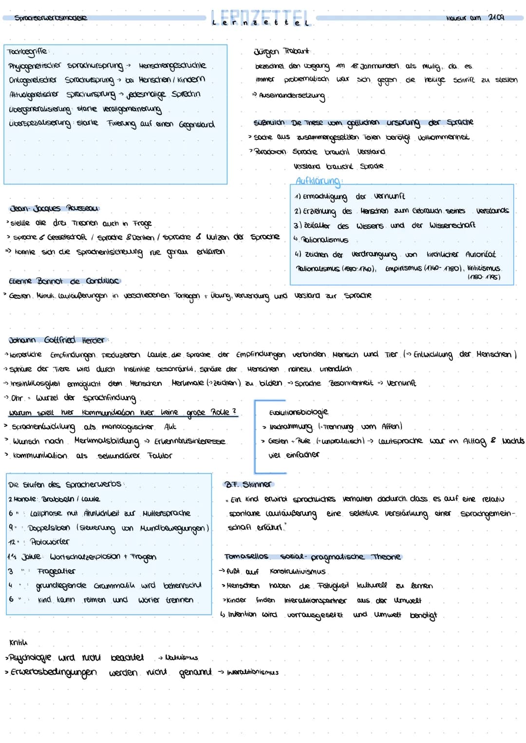 Sprachserwerbsmodelle
Fachbegriffe:
Phylogenetischer Sprachursprung → Menschengeschichte
Ontogenetischer Sprachursprung bei Menschen / Kinde