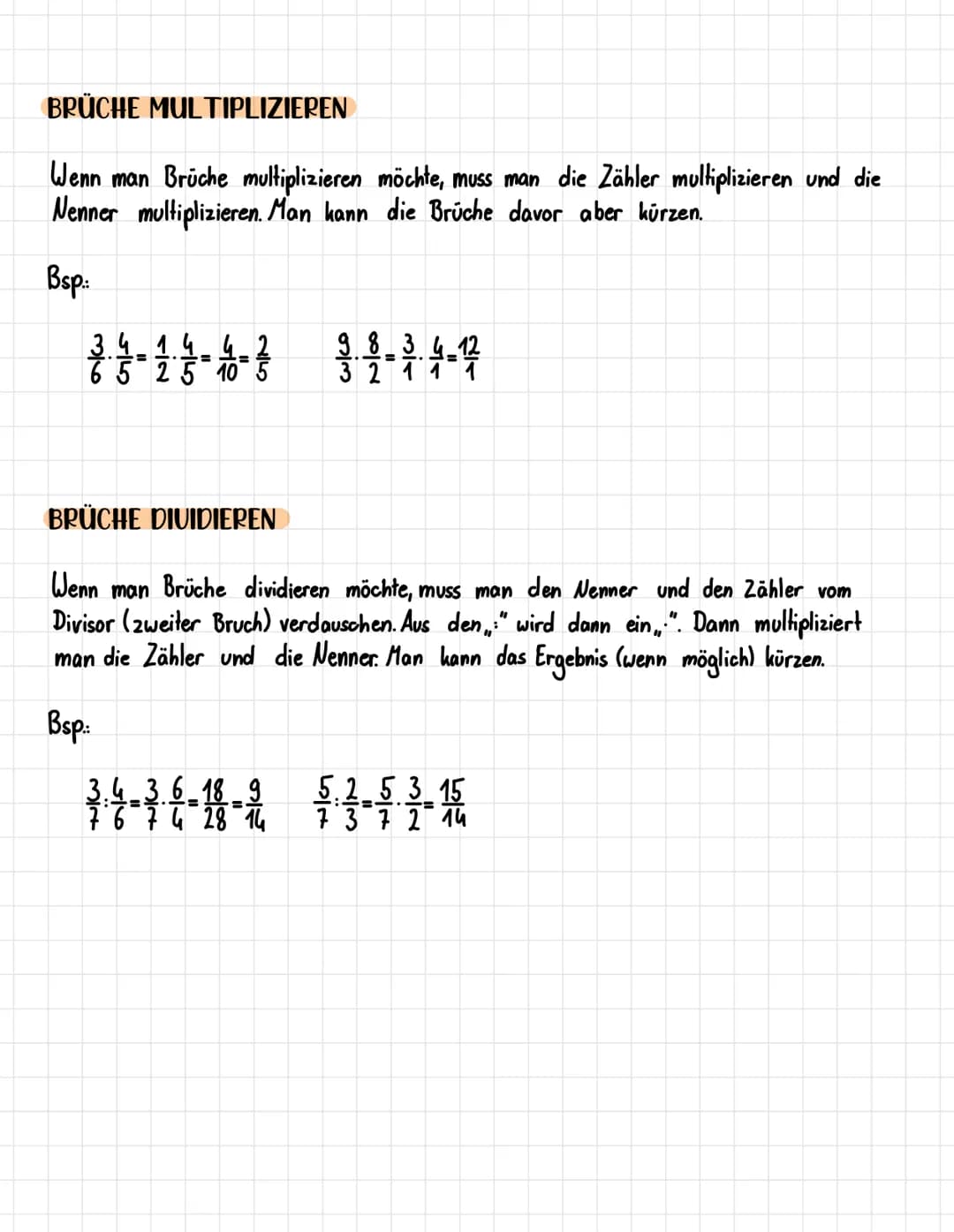 Bruchrechnung
BRÜCHE ADDIEREN
Wenn man Brüche addieren möchte, muss man den Nenner gleichnamig machen
(unten muss die gleiche Zahl stehen). 