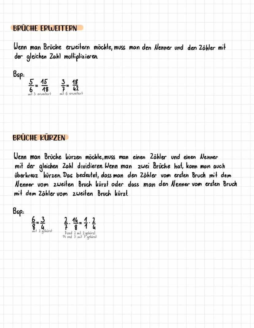 Bruchrechnung
BRÜCHE ADDIEREN
Wenn man Brüche addieren möchte, muss man den Nenner gleichnamig machen
(unten muss die gleiche Zahl stehen). 