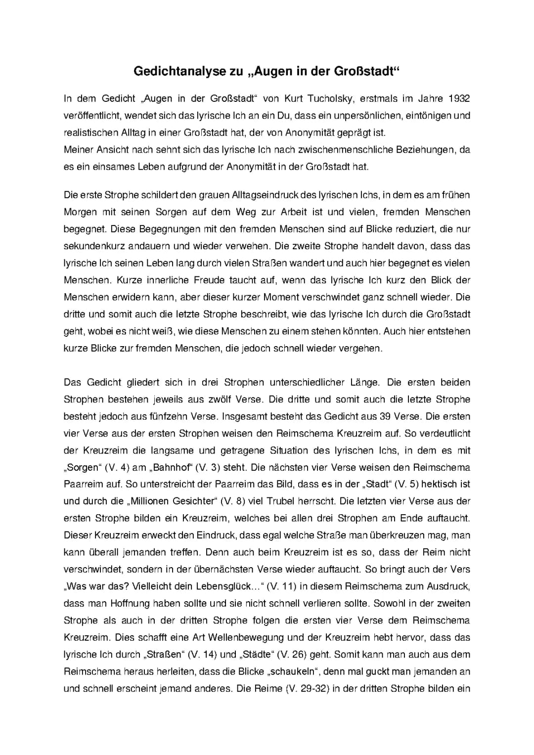 Gedichtanalyse zu „Augen in der Großstadt“