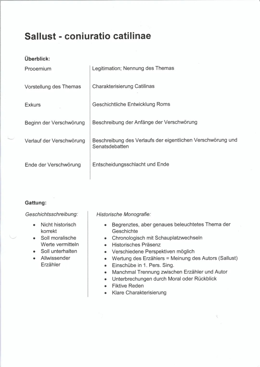 Sallust - coniuratio catilinae
Überblick:
Prooemium
Vorstellung des Themas
Exkurs
Beginn der Verschwörung
Verlauf der Verschwörung
Ende der 
