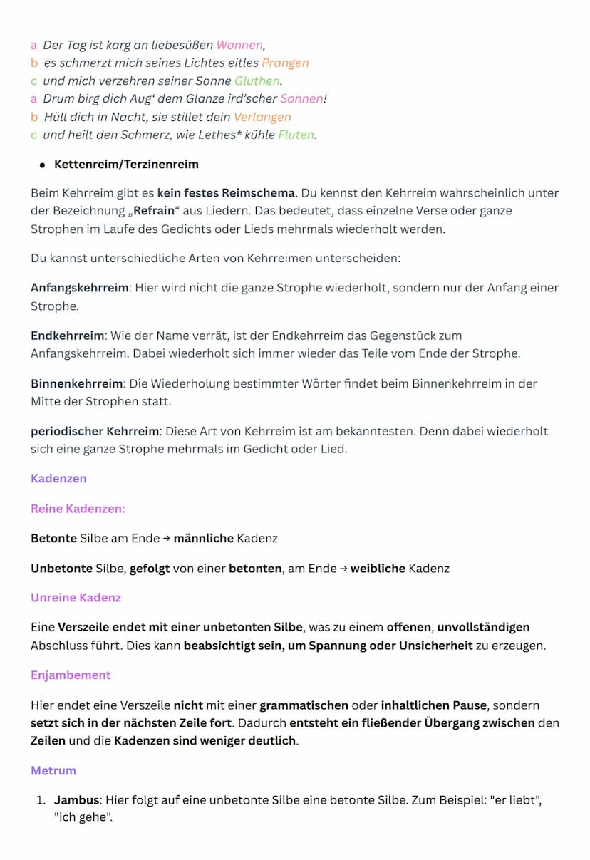 Formalen Aspekte
Gedichtsaufbau: Anzahl der Strophen und Verse
Reimschema
• Paarreim:
a Wer reitet so spät durch Nacht und Wind?
a Es ist de