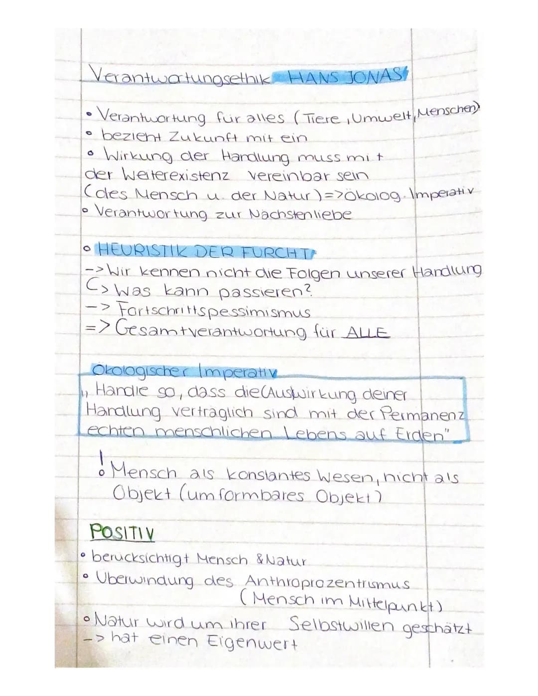 Verantwortungsethik HANS JONAS
• Verantwortung für alles (Tiere, Umwelt Menschen)
bezient Zukunft mit ein
Wirkung der Handlung muss mit
der 